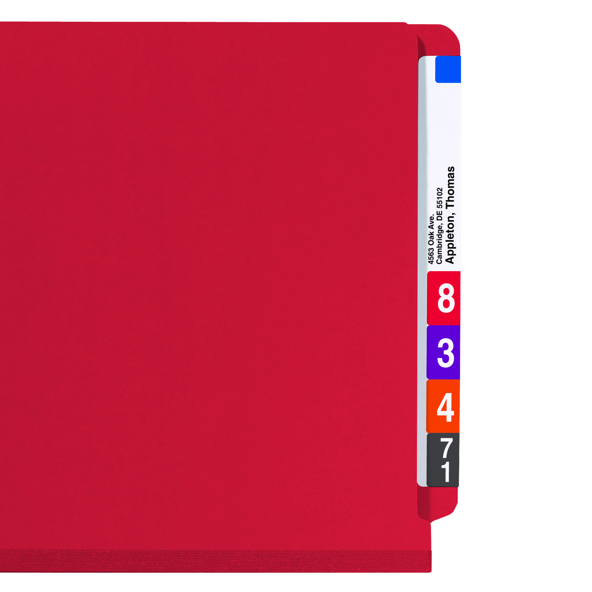 Smead 26783  End Tab Pressboard Classification Folder with SafeSHIELD Fasteners, 2 Dividers, Bright Red  (26783)