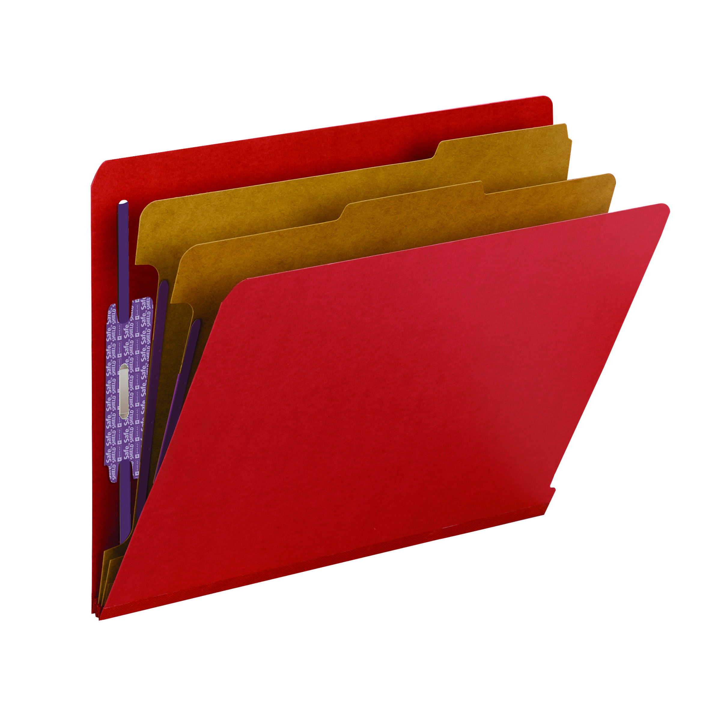 Smead 26783  End Tab Pressboard Classification Folder with SafeSHIELD Fasteners, 2 Dividers, Bright Red  (26783)