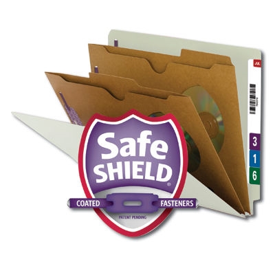 Smead 26710  End Tab Classification File Folder with SafeSHIELD Fasteners, 2 Pocket-Style Divider, Letter Size, Gray/Green, 10 per Box (26710)