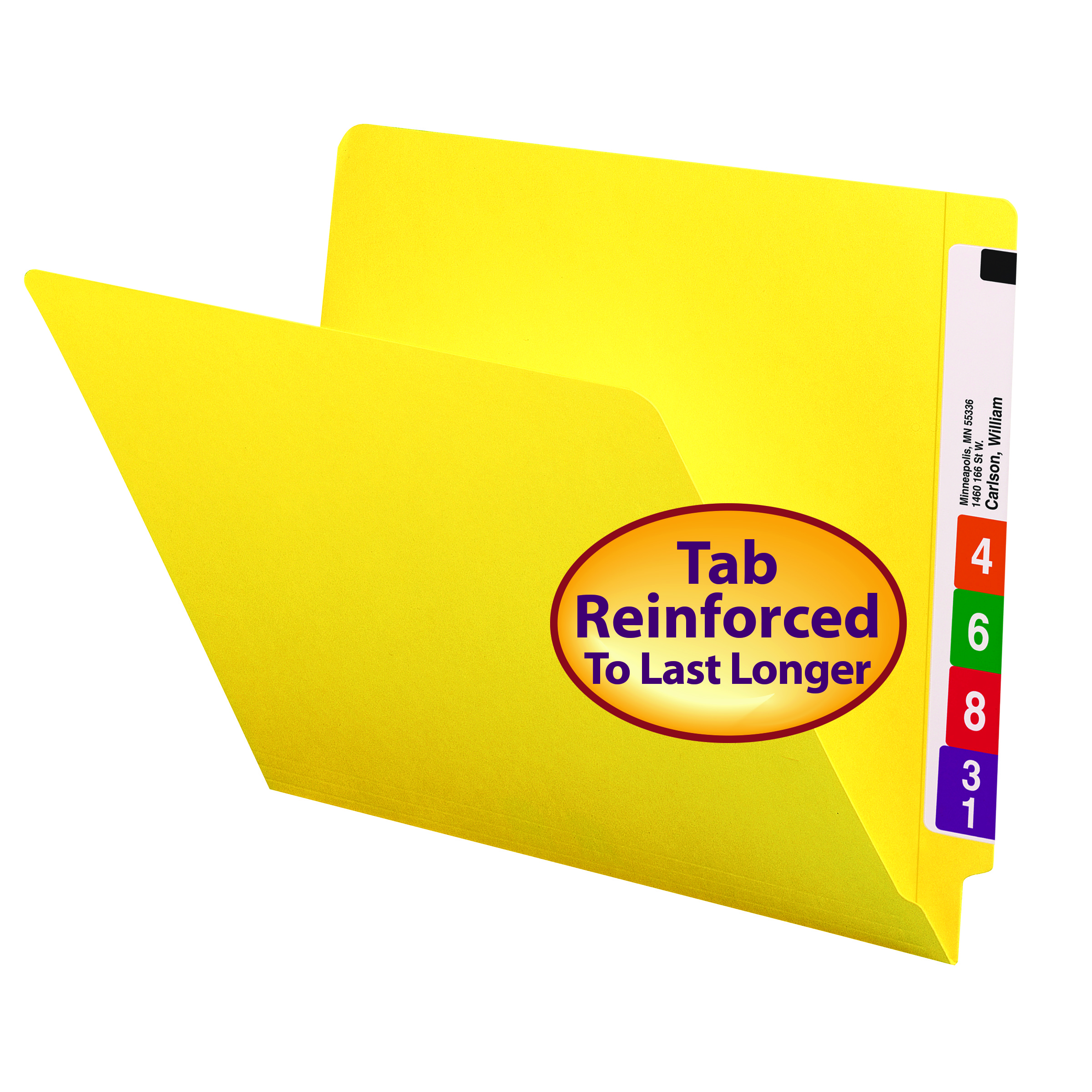 Smead Colored End Tab File Folder, Shelf-Master Reinforced Straight-Cut Tab, Letter Size, Yellow, 100 per Box (25910)