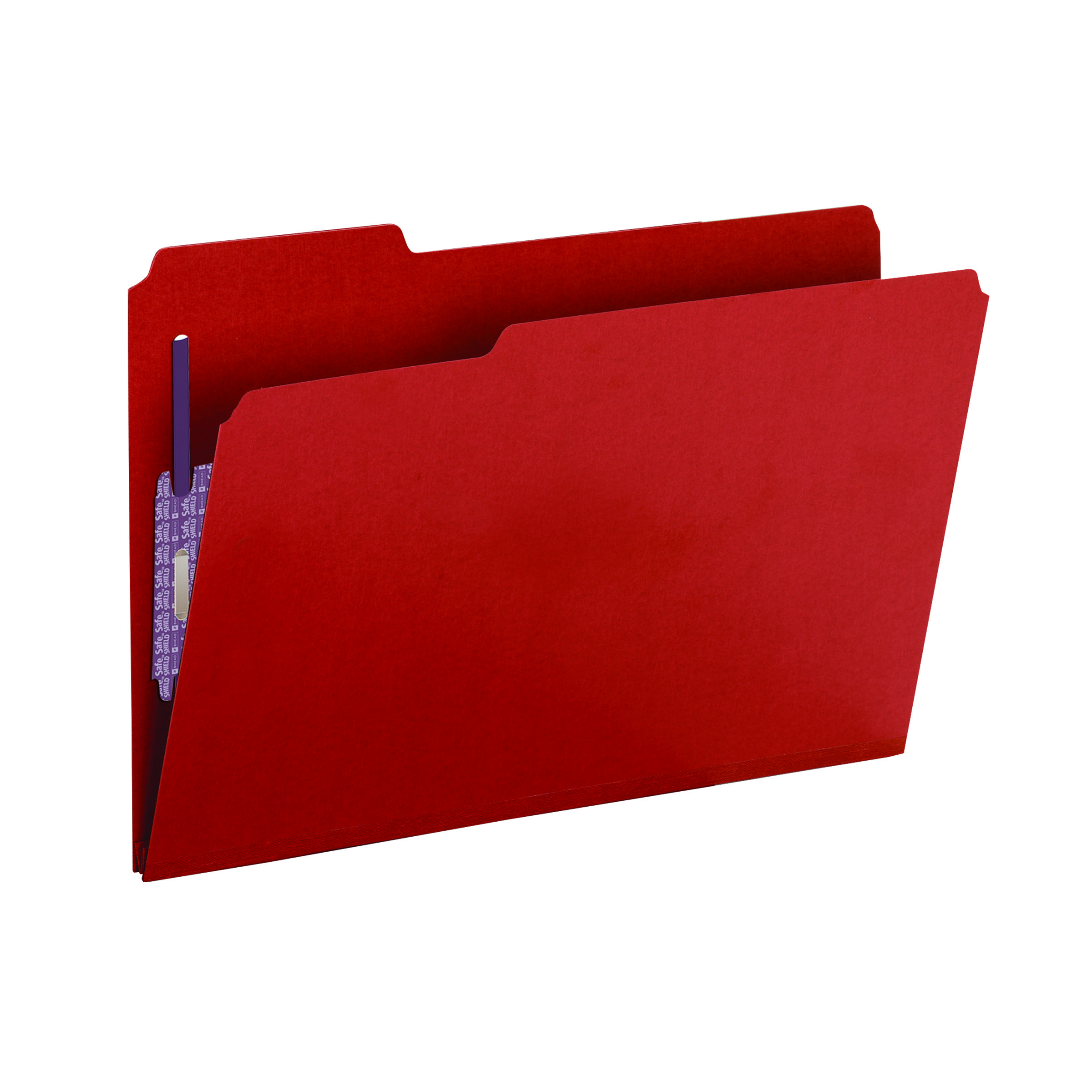 Smead 19936  Pressboard File Folder with SafeSHIELD Fasteners, 2 Fasteners, 1/3-Cut Tab, 2" Expansion, Legal Size, Bright Red, 25 per Box (19936)