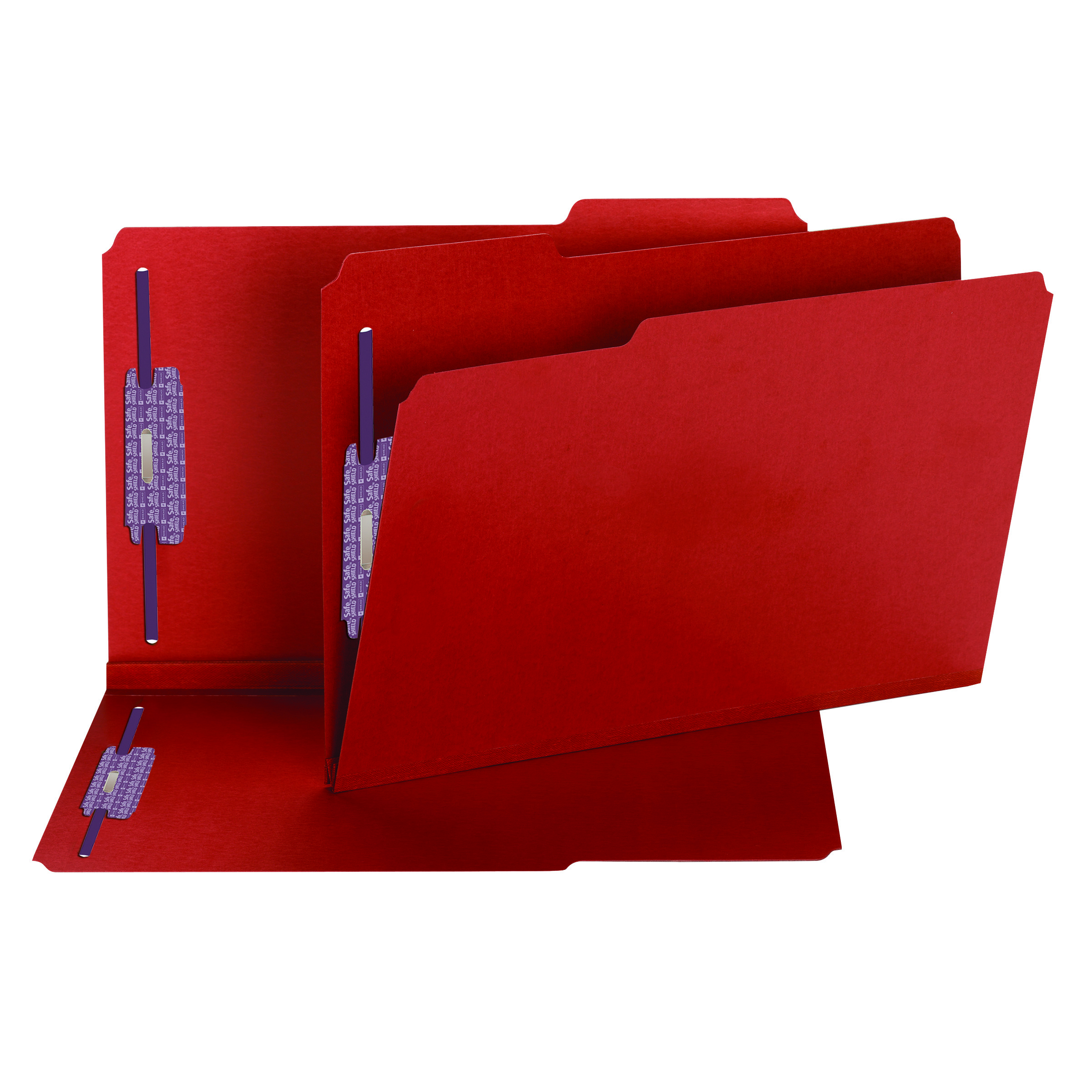 Smead 19936  Pressboard File Folder with SafeSHIELD Fasteners, 2 Fasteners, 1/3-Cut Tab, 2" Expansion, Legal Size, Bright Red, 25 per Box (19936)