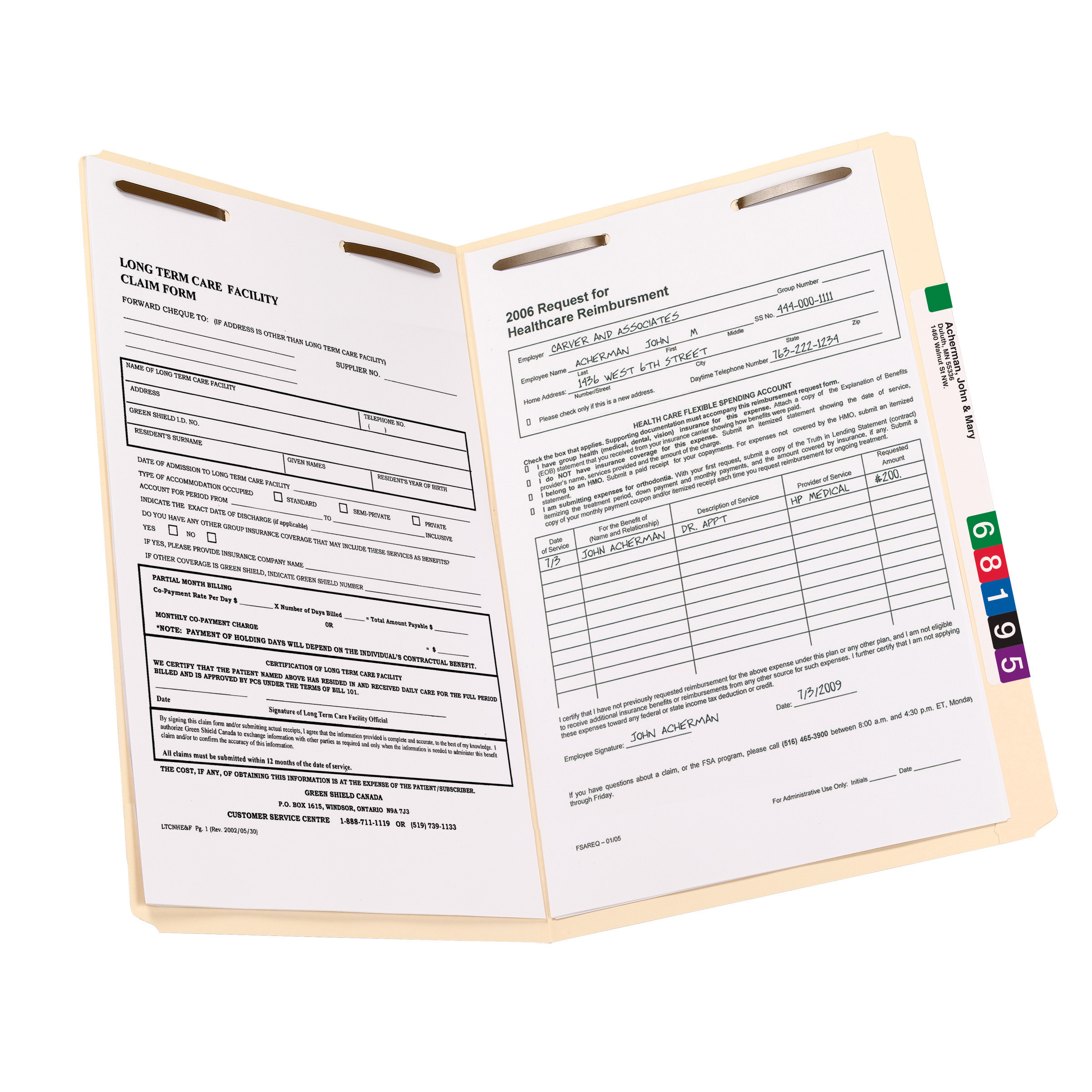 Smead 19513  Fastener File Folder, 2 Fasteners, Straight-Cut  Top Tab, Legal Size, Manila, Total of  250