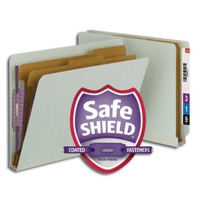 Smead 26810  End Tab Pressboard Classification Folder with SafeSHIELD Fasteners, 2 Dividers, Gray/Green - Letter Size (26810) - Total of 50