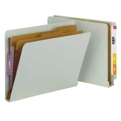 Smead 26810  End Tab Pressboard Classification Folder with SafeSHIELD Fasteners, 2 Dividers, Gray/Green - Letter Size (26810) - Total of 50