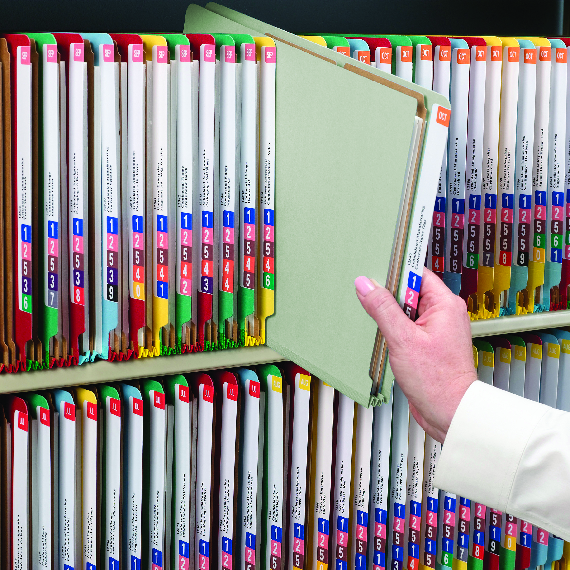 Smead 26810  End Tab Pressboard Classification Folder with SafeSHIELD Fasteners, 2 Dividers, Gray/Green - Letter Size (26810) - Total of 50