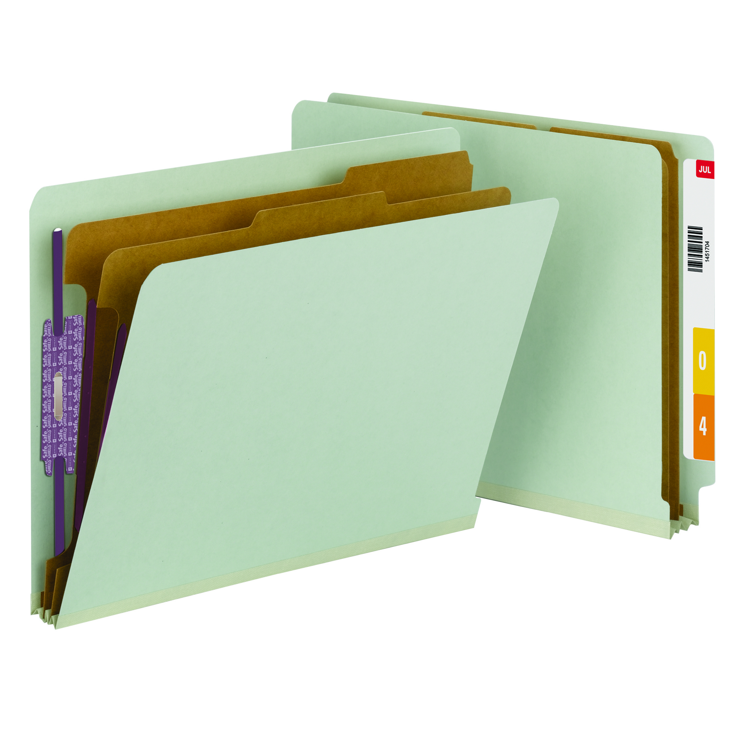 Smead 26810  End Tab Pressboard Classification Folder with SafeSHIELD Fasteners, 2 Dividers, Gray/Green - Letter Size (26810) - Total of 50