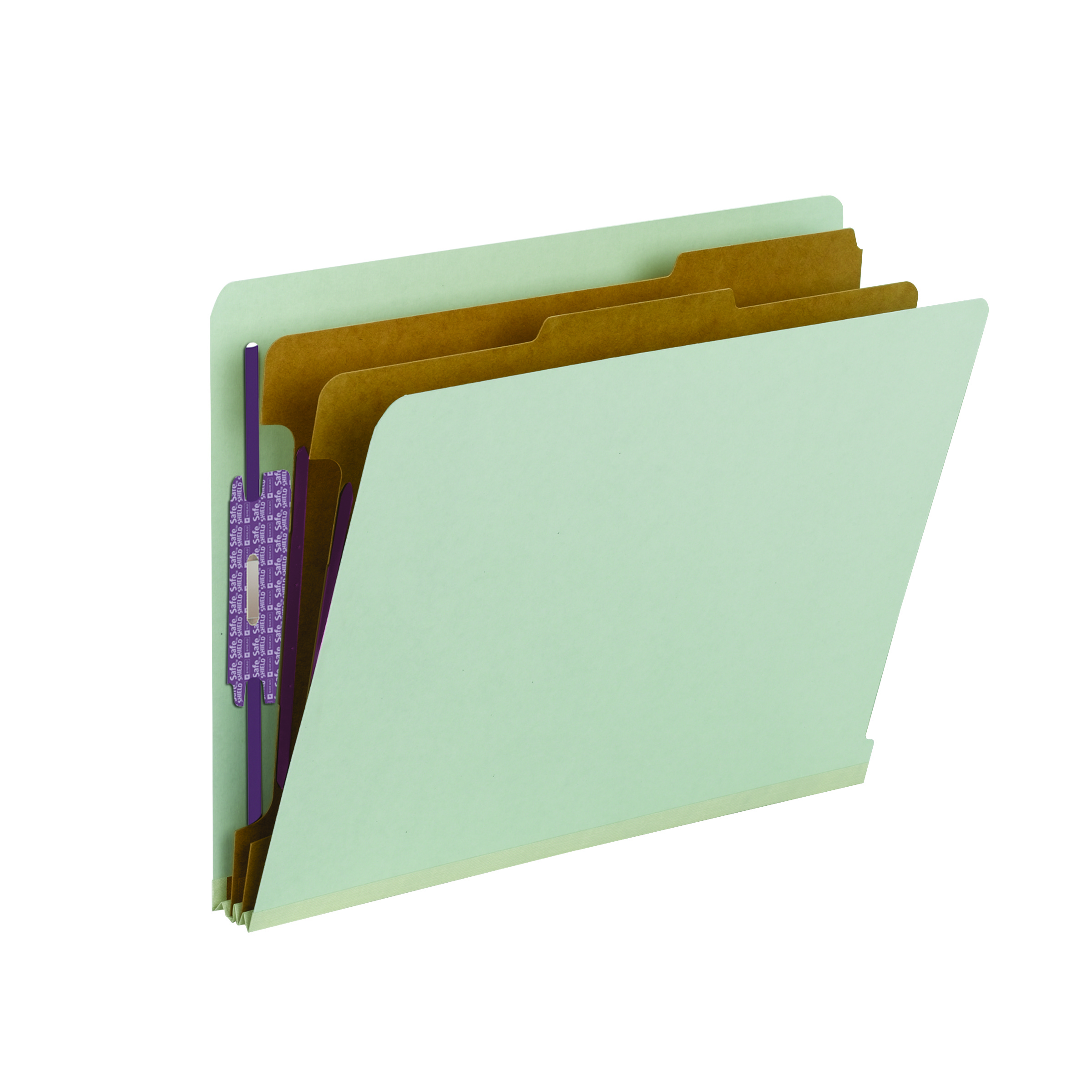 Smead 26810  End Tab Pressboard Classification Folder with SafeSHIELD Fasteners, 2 Dividers, Gray/Green - Letter Size (26810) - Total of 50