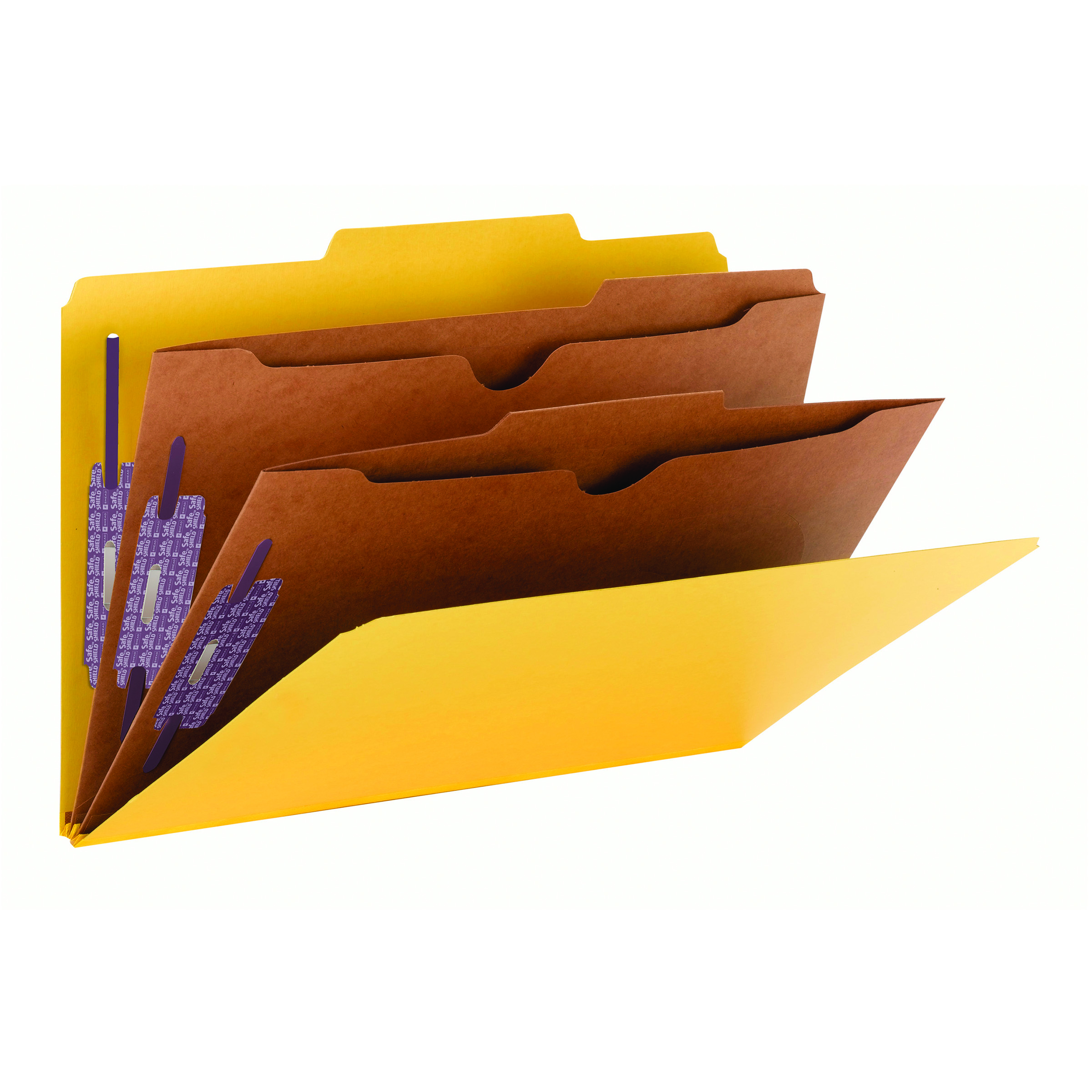 Smead 19084  Pressboard Classification File Folder with Wallet Divider and SafeSHIELD Fasteners, 2 Dividers, Legal Size, Yellow (19084)