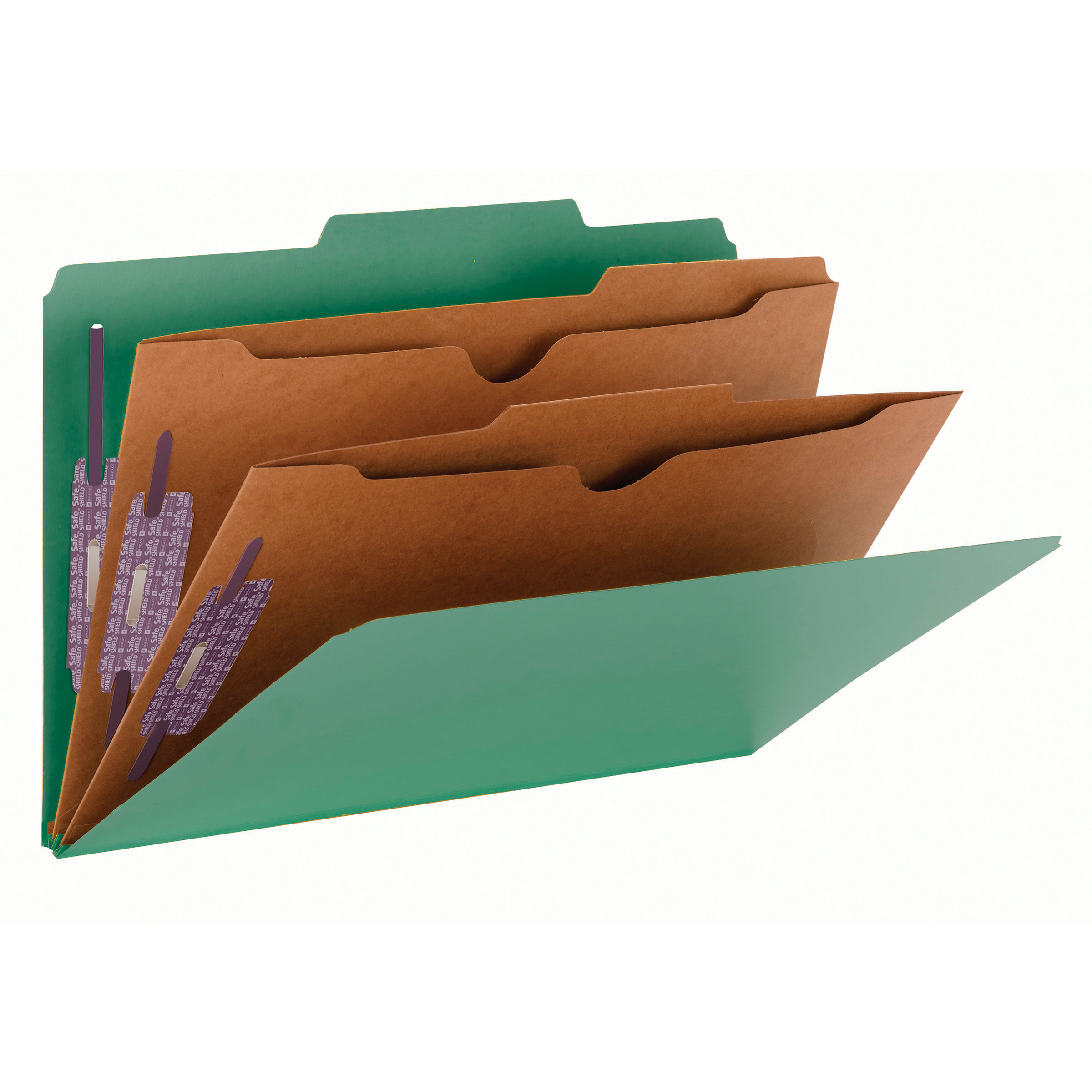 Smead 19083  Pressboard Classification File Folder with Wallet Divider and SafeSHIELD Fasteners, 2 Dividers, Legal Size, Green (19083)
