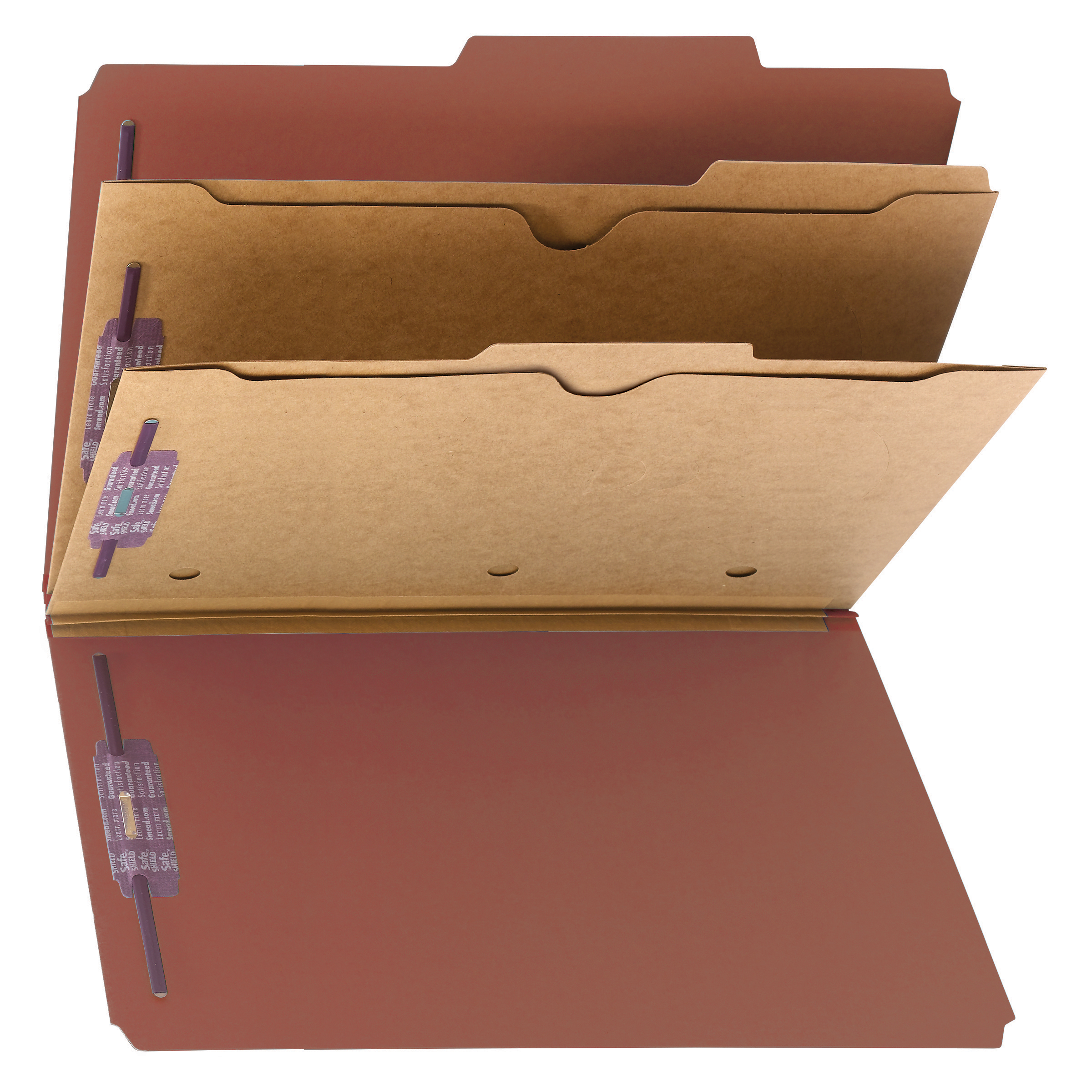 Smead 19079  Pressboard Classification File Folder with Wallet Divider and SafeSHIELD Fasteners, 2 Dividers, Legal Size, Red (19079)