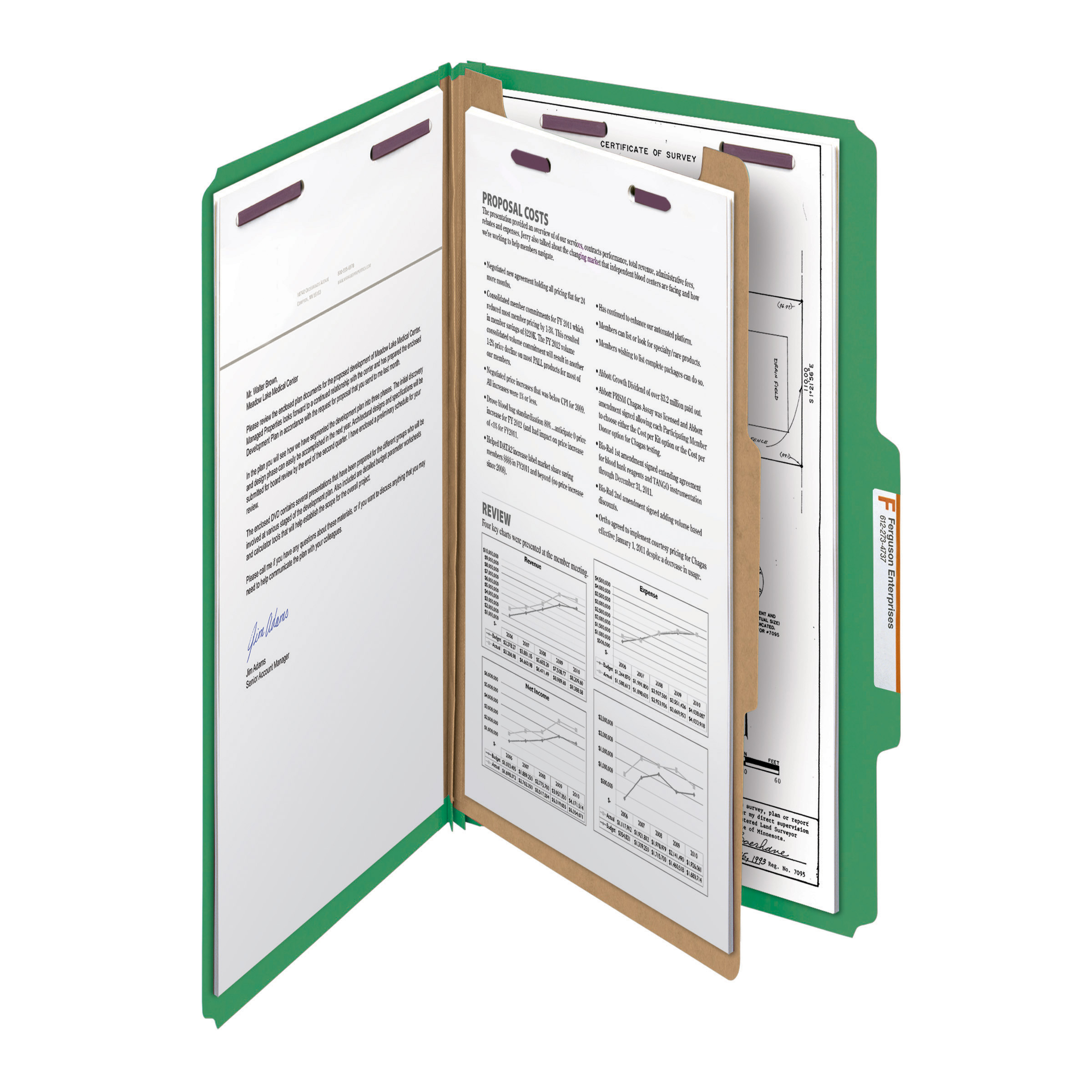 Smead Pressboard Classification File Folder with SafeSHIELD Fasteners, 1 Divider, 2" Expansion, Legal Size, Green, 10 per Box (18733)
