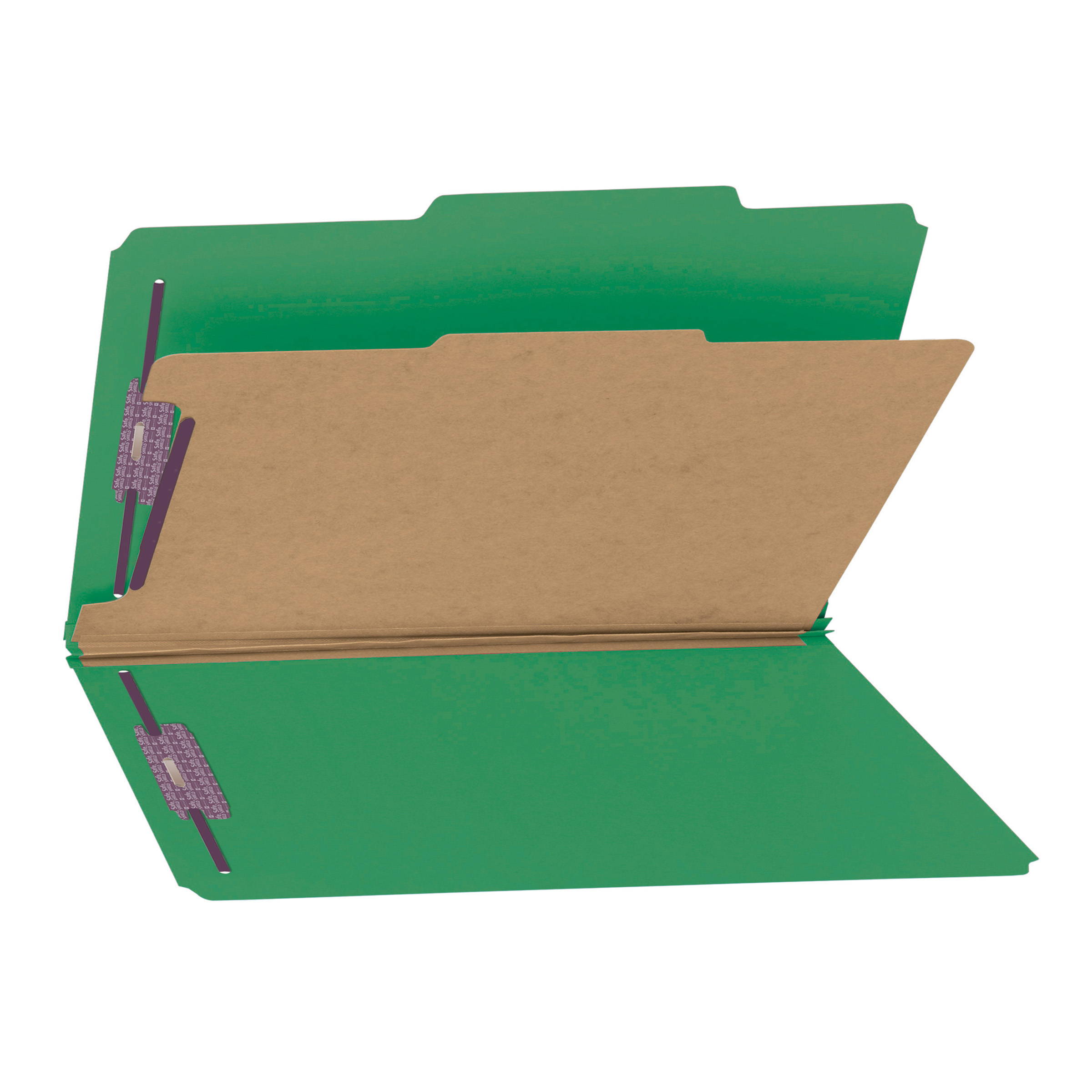 Smead Pressboard Classification File Folder with SafeSHIELD Fasteners, 1 Divider, 2" Expansion, Legal Size, Green, 10 per Box (18733)