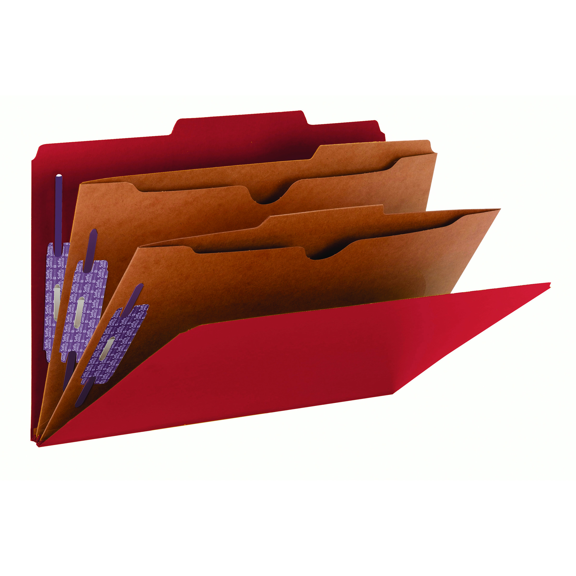 Smead 19082  Pressboard Classification File Folder with Wallet Divider and SafeSHIELD Fasteners, 2 Dividers, Legal Size, Bright Red (19082)