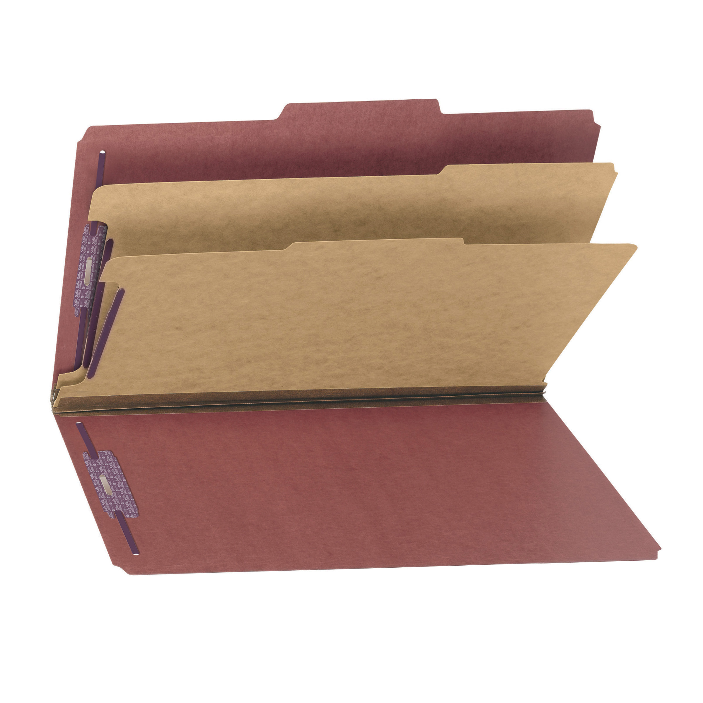 Smead 19075  Pressboard Classification File Folder with SafeSHIELD Fasteners, 2 Dividers, 2" Expansion, Legal Size, Red, Total of 50