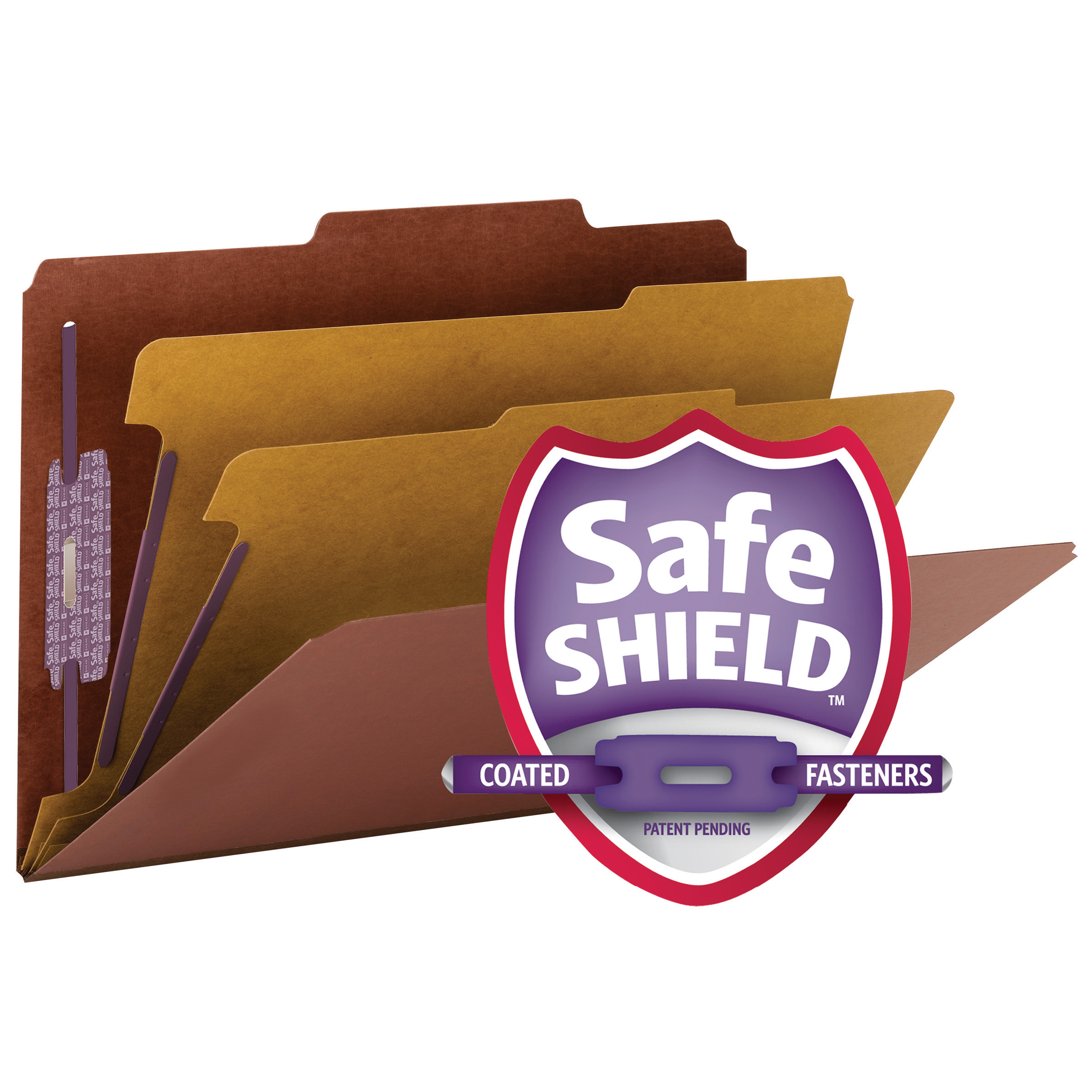 Smead 19075  Pressboard Classification File Folder with SafeSHIELD Fasteners, 2 Dividers, 2" Expansion, Legal Size, Red, Total of 50