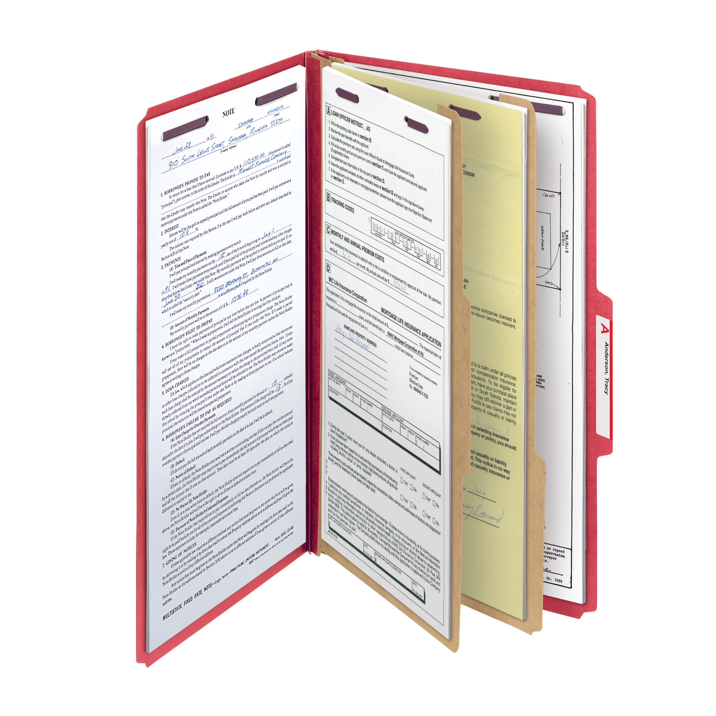 Smead 19031  Pressboard Classification File Folder with SafeSHIELD Fasteners, 2 Dividers, 2" Expansion, Legal Size, Bright Red, 10 per Box (19031)