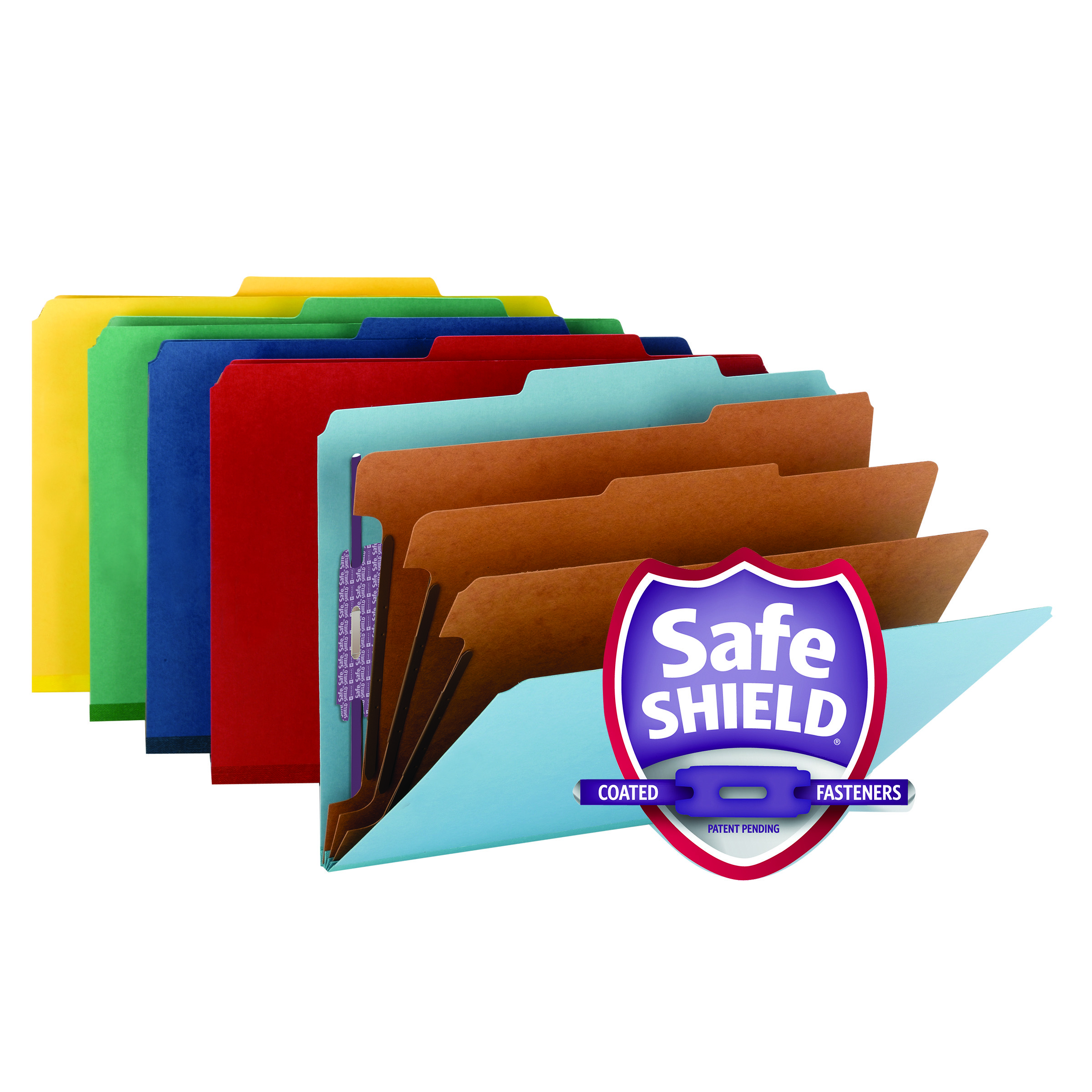 Smead 19094  Pressboard Classification File Folder with SafeSHIELD Fasteners, 3 Dividers, 3" Expansion, Legal Size, Blue, 10 per Box (19094)