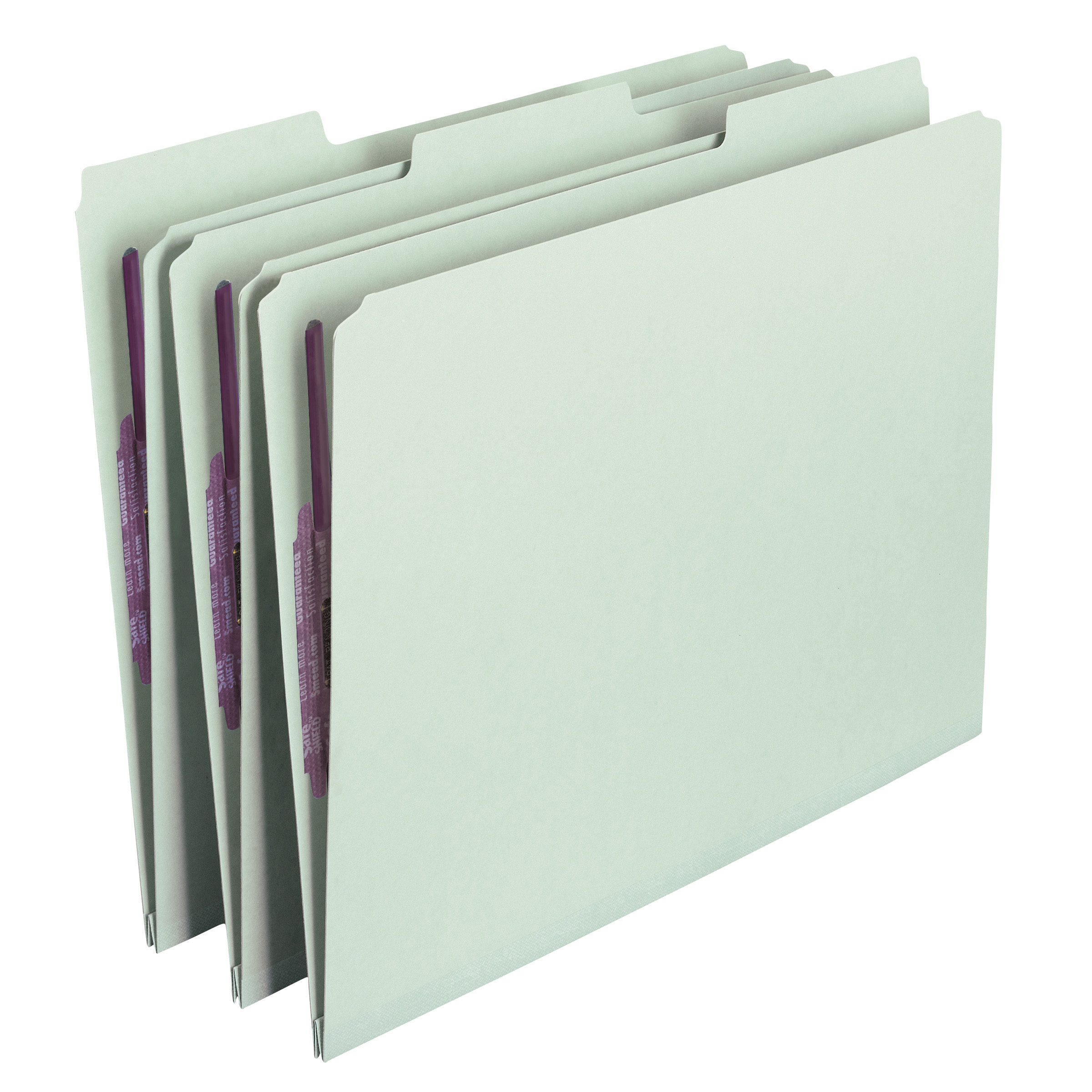 Smead 14931  Pressboard File Folder with SafeSHIELD Fasteners, 2 Fasteners, 1/3-Cut Tab, 1" Expansion, Letter Size, Gray/Green, Total of 125