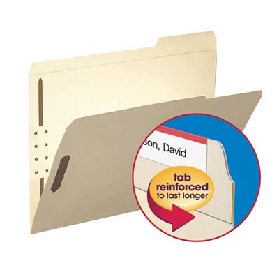 Smead 14538 Top Tab with 2 Embedded Fasteners in Positions 1 & 3, Reinforced 1/3-Cut Tab in Right Position Only, Letter Size, Manila - 50/Box