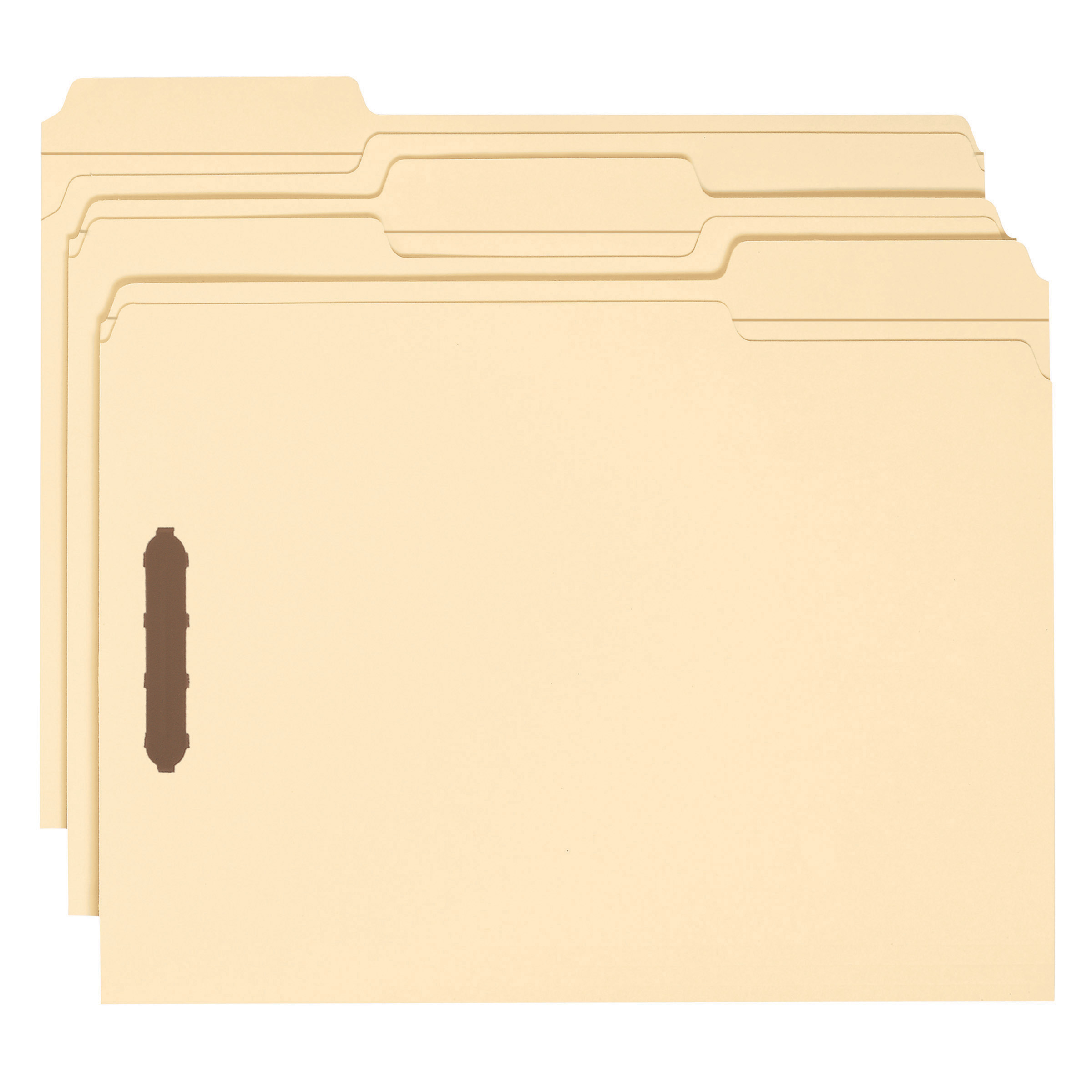 Smead 14537  Top Tab Folder with Embedded Fasteners in Positions 1 & 3  - Reinforced 1/3-Cut  Top Tab in Assorted Positions, Letter Size, 11 Pt. Manila, Total of 250
