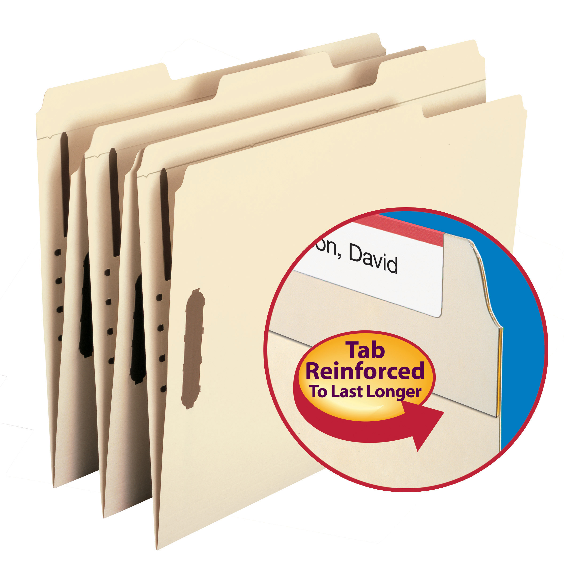 Smead 14537  Top Tab Folder with Embedded Fasteners in Positions 1 & 3  - Reinforced 1/3-Cut  Top Tab in Assorted Positions, Letter Size, 11 Pt. Manila, Total of 250