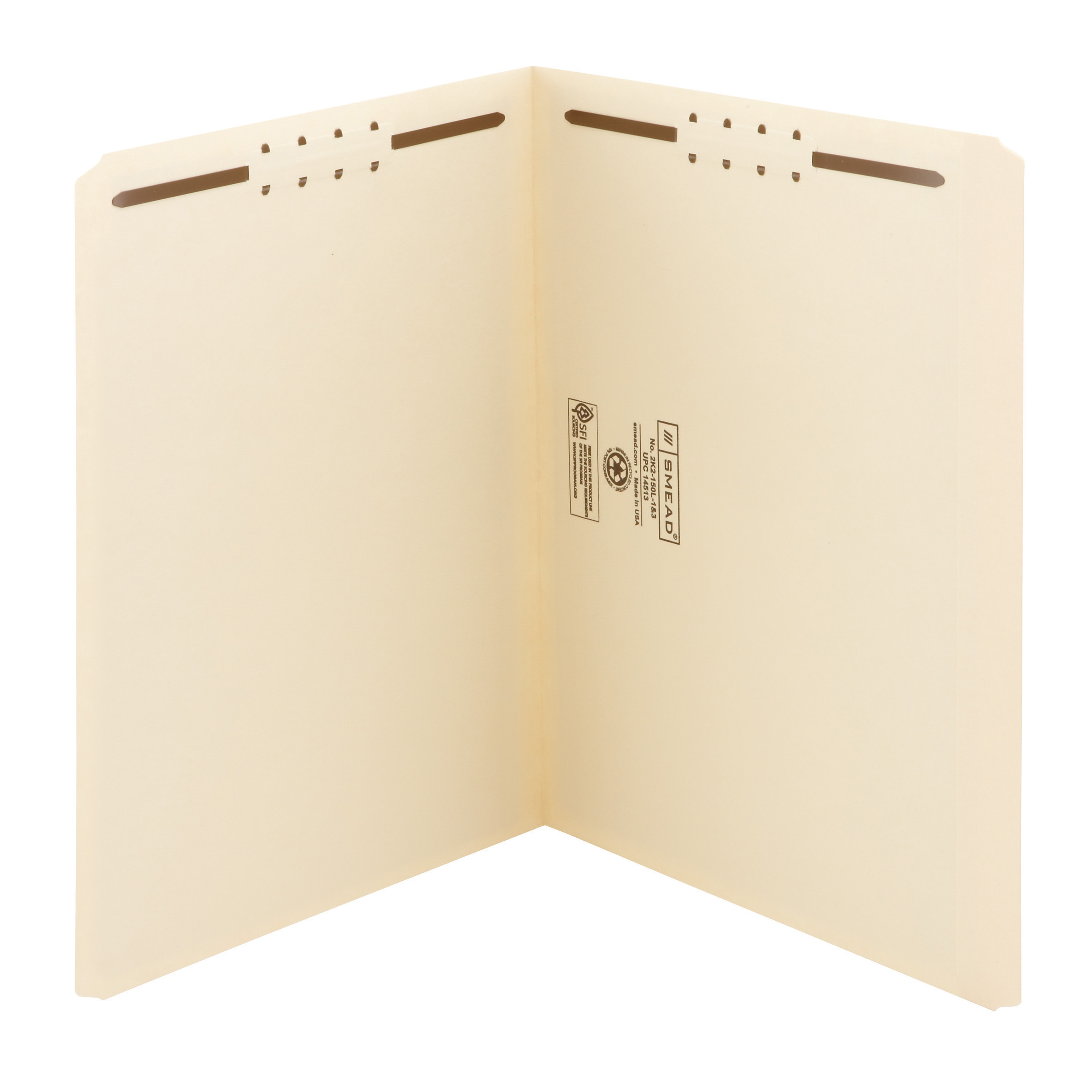 Smead 14513  Fastener File Folder, 2 Fasteners in Positions 1 & 3, Reinforced Straight-Cut Tab, Letter Size, 11 Pt. Manila (14513) - Carton of 250