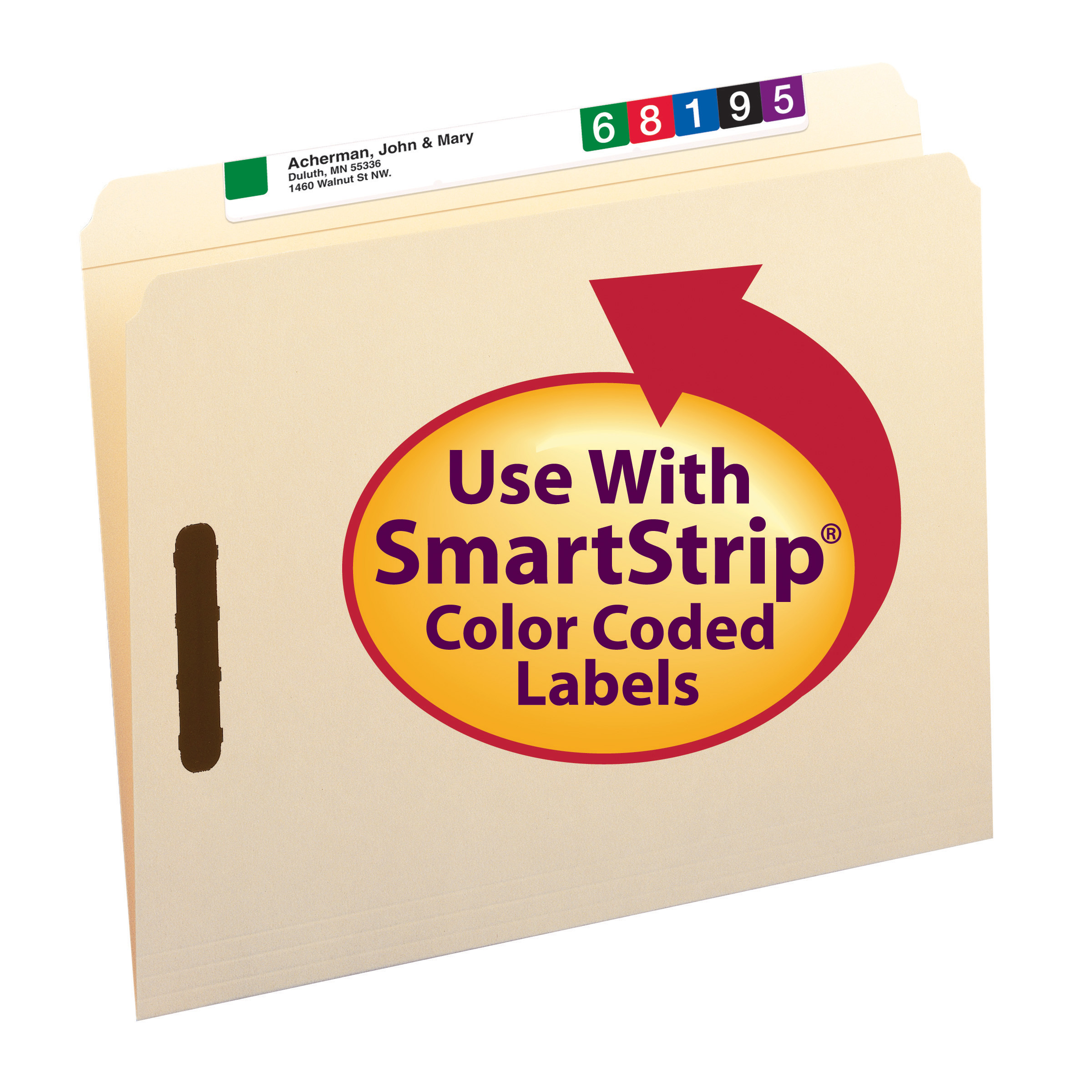 Smead 14513  Fastener File Folder, 2 Fasteners in Positions 1 & 3, Reinforced Straight-Cut Tab, Letter Size, 11 Pt. Manila (14513) - Carton of 250