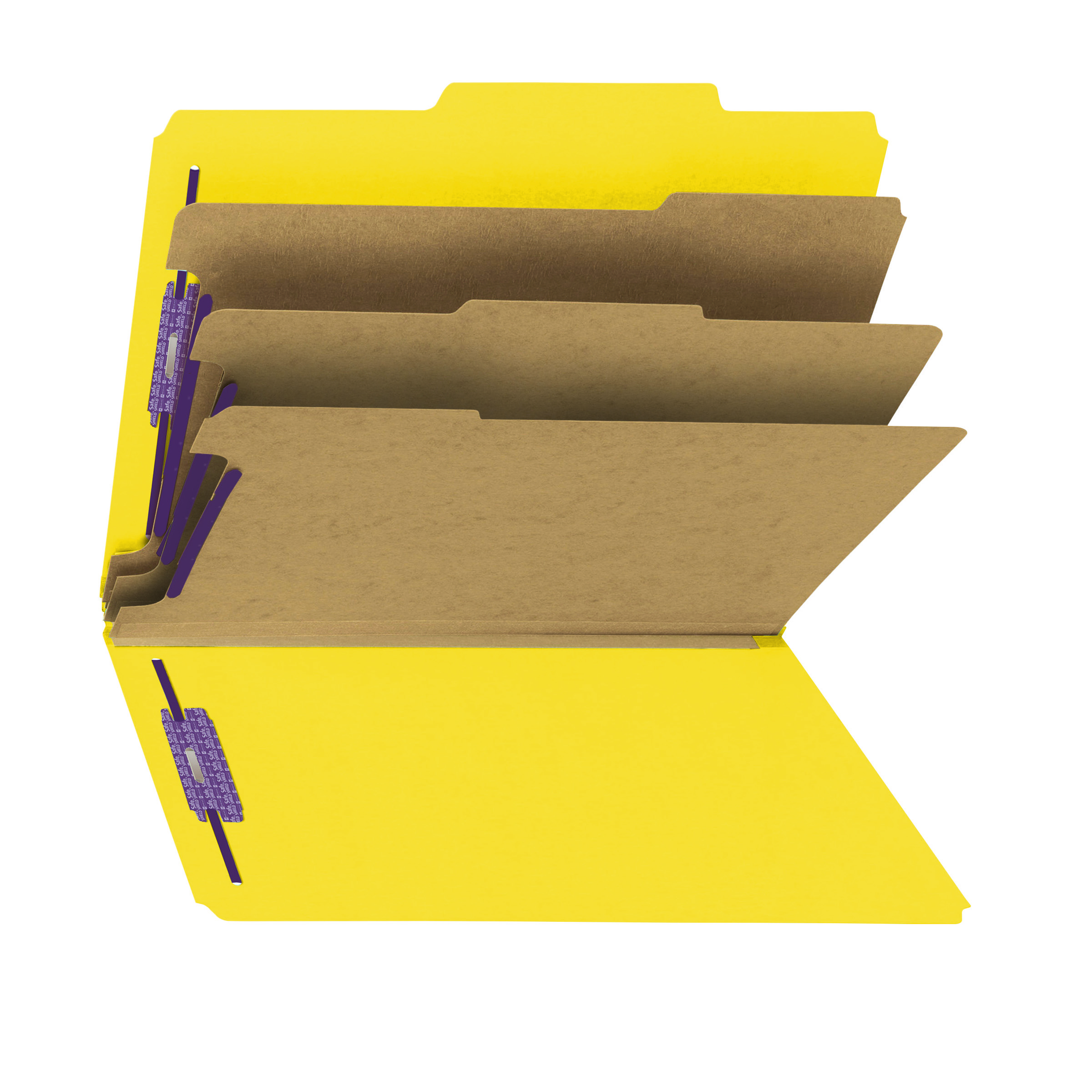 Smead 14098  Pressboard Classification File Folder with SafeSHIELD Fasteners, 3 Dividers, 3" Expansion, Letter Size, Yellow (14098)