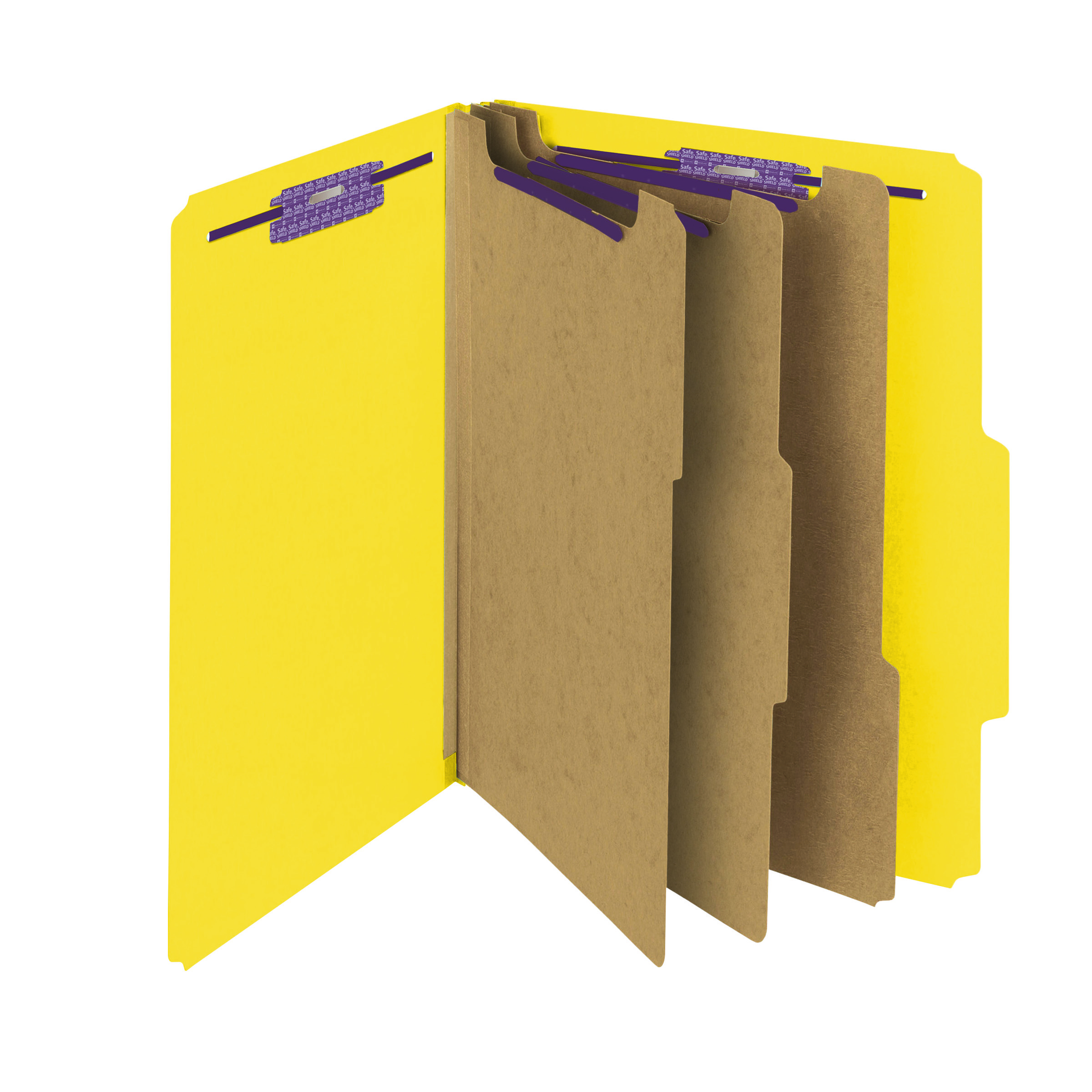 Smead 14098  Pressboard Classification File Folder with SafeSHIELD Fasteners, 3 Dividers, 3" Expansion, Letter Size, Yellow (14098)