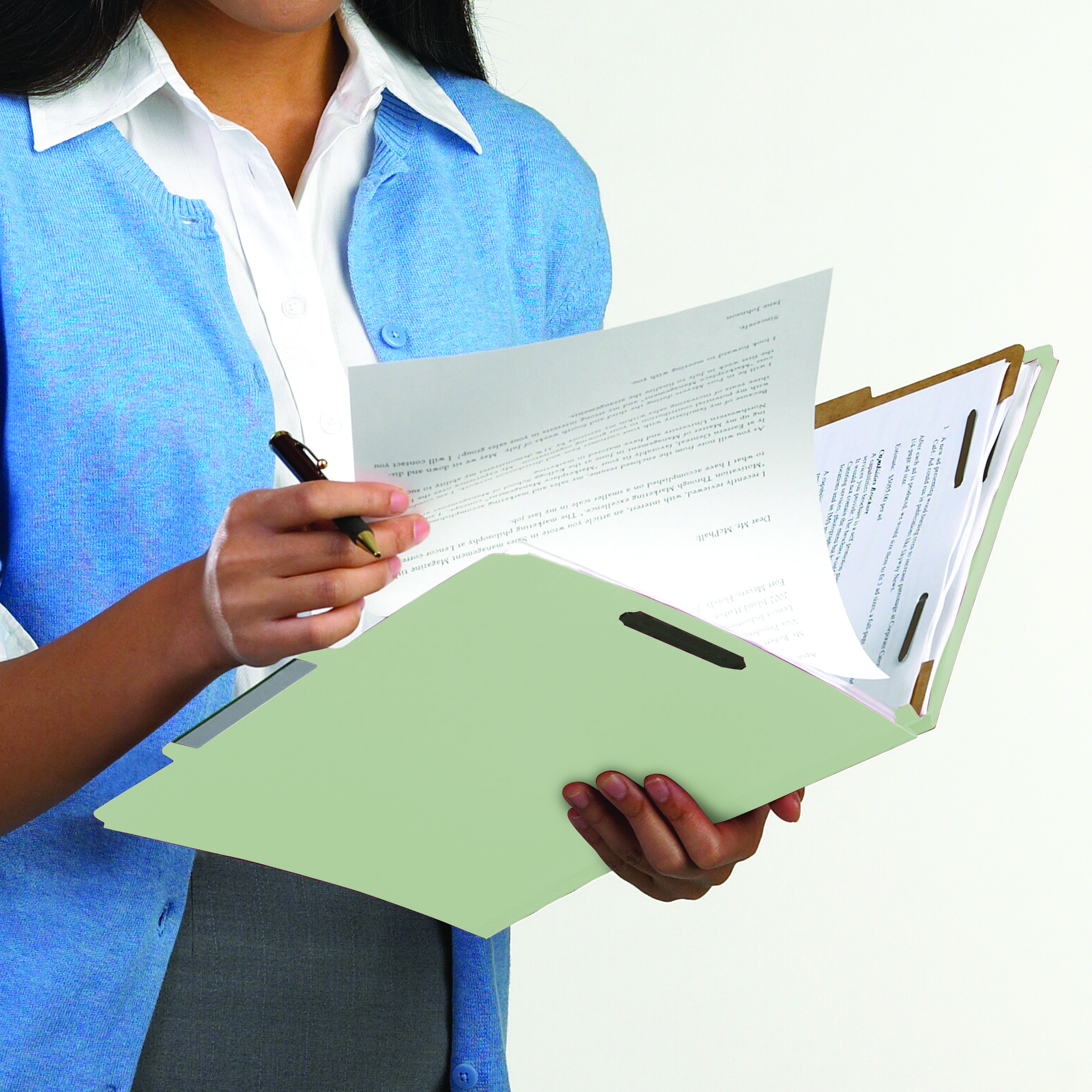 Smead 14093  100% Recycled Pressboard Classification File Folder, 3 Dividers, 3" Expansion, Letter Size, Gray/Green (14093)