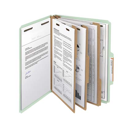 Smead 14093  100% Recycled Pressboard Classification File Folder, 3 Dividers, 3" Expansion, Letter Size, Gray/Green (14093)