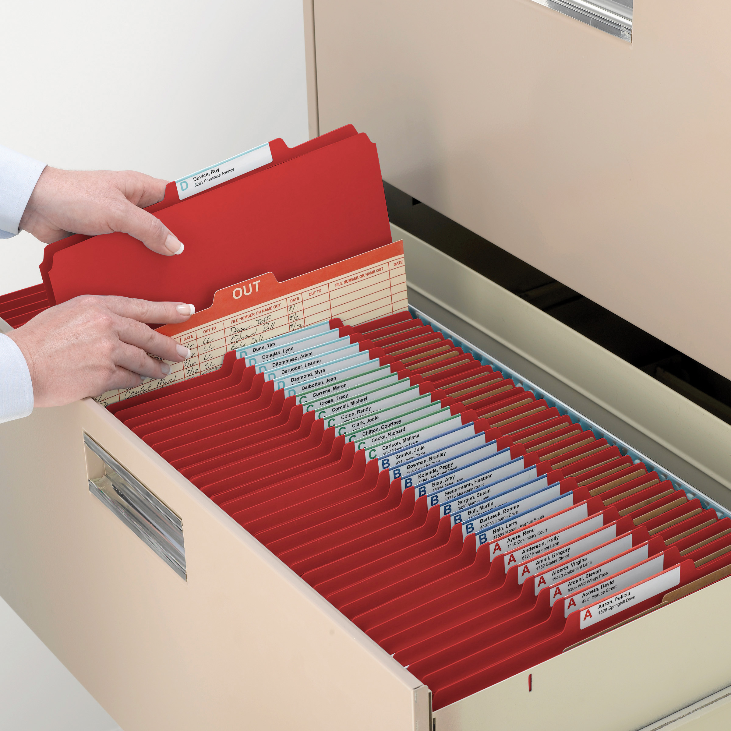 Smead 14082  Pressboard Classification Folder with Pocket Divider and SafeSHIELD Fasteners, 2 Dividers, 2" Expansion, Bright Red (14082)