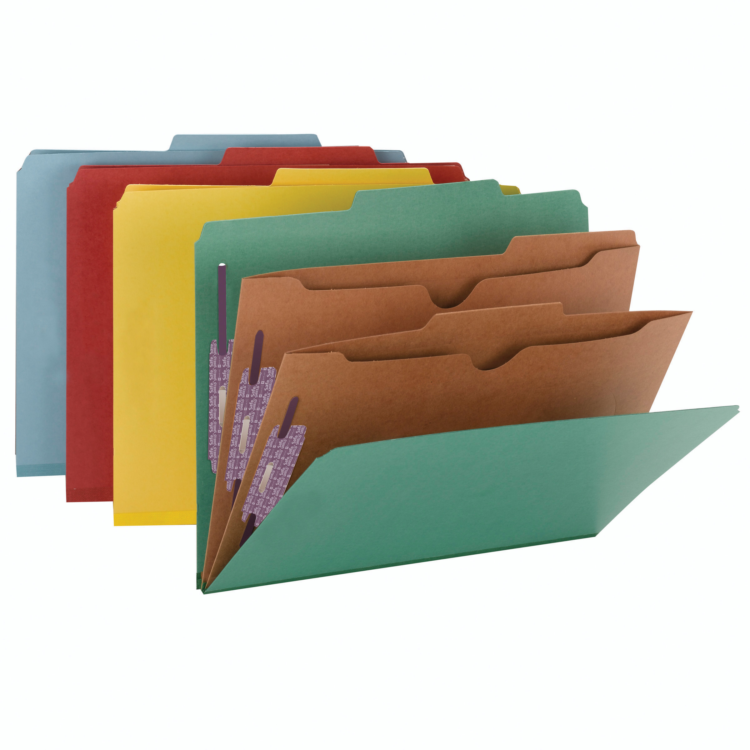 Smead 14081  Pressboard Classification Folder with Pocket Divider and SafeSHIELD Fasteners, 2 Dividers, 2" Expansion, Letter Size, Blue (14081)