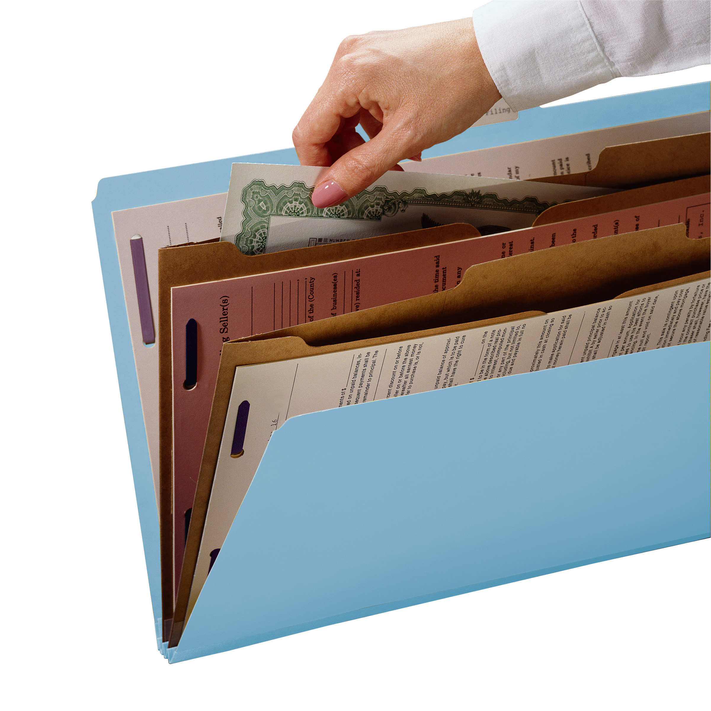 Smead 14081  Pressboard Classification Folder with Pocket Divider and SafeSHIELD Fasteners, 2 Dividers, 2" Expansion, Letter Size, Blue (14081)