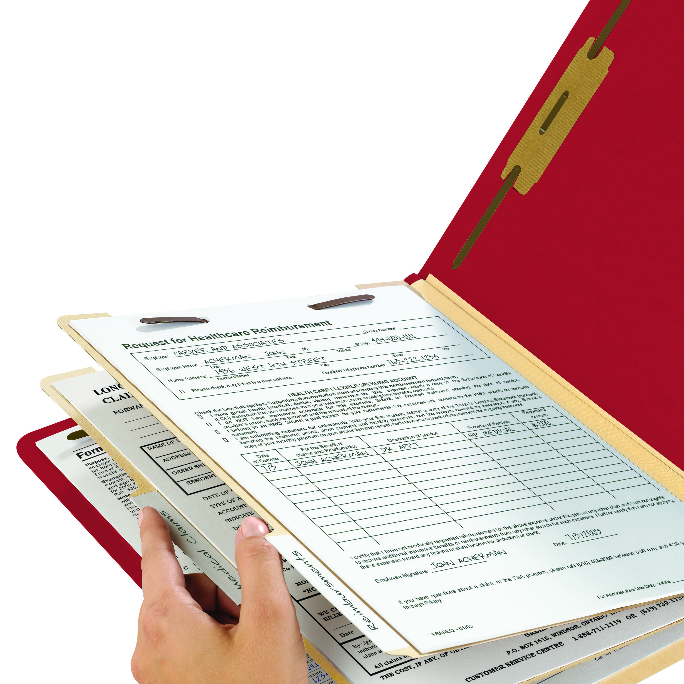 Smead 14003  Classification File Folder, 2 Divider, 2" Expansion, Letter Size, Red, Total of 50