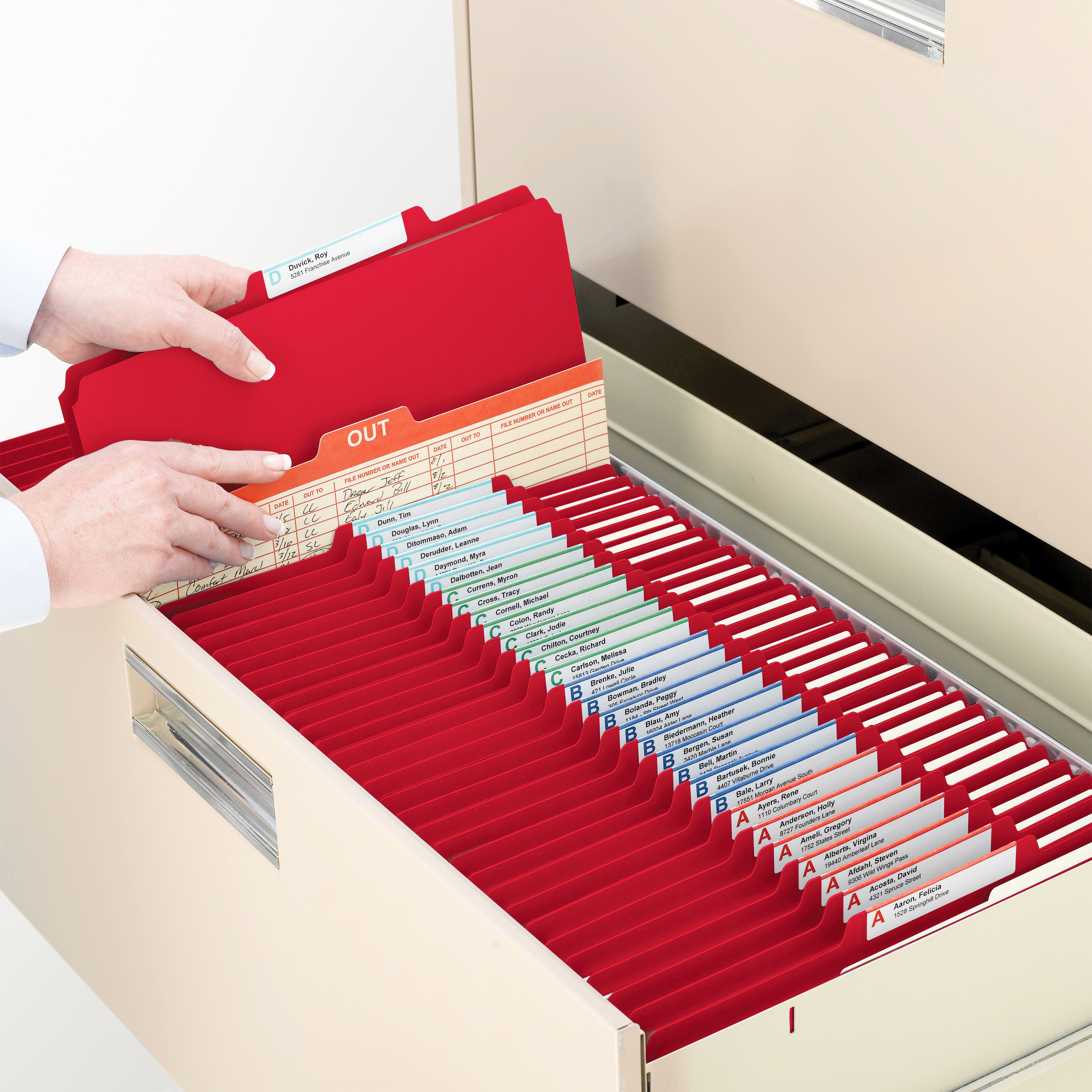 Smead 14003  Classification File Folder, 2 Divider, 2" Expansion, Letter Size, Red, Total of 50