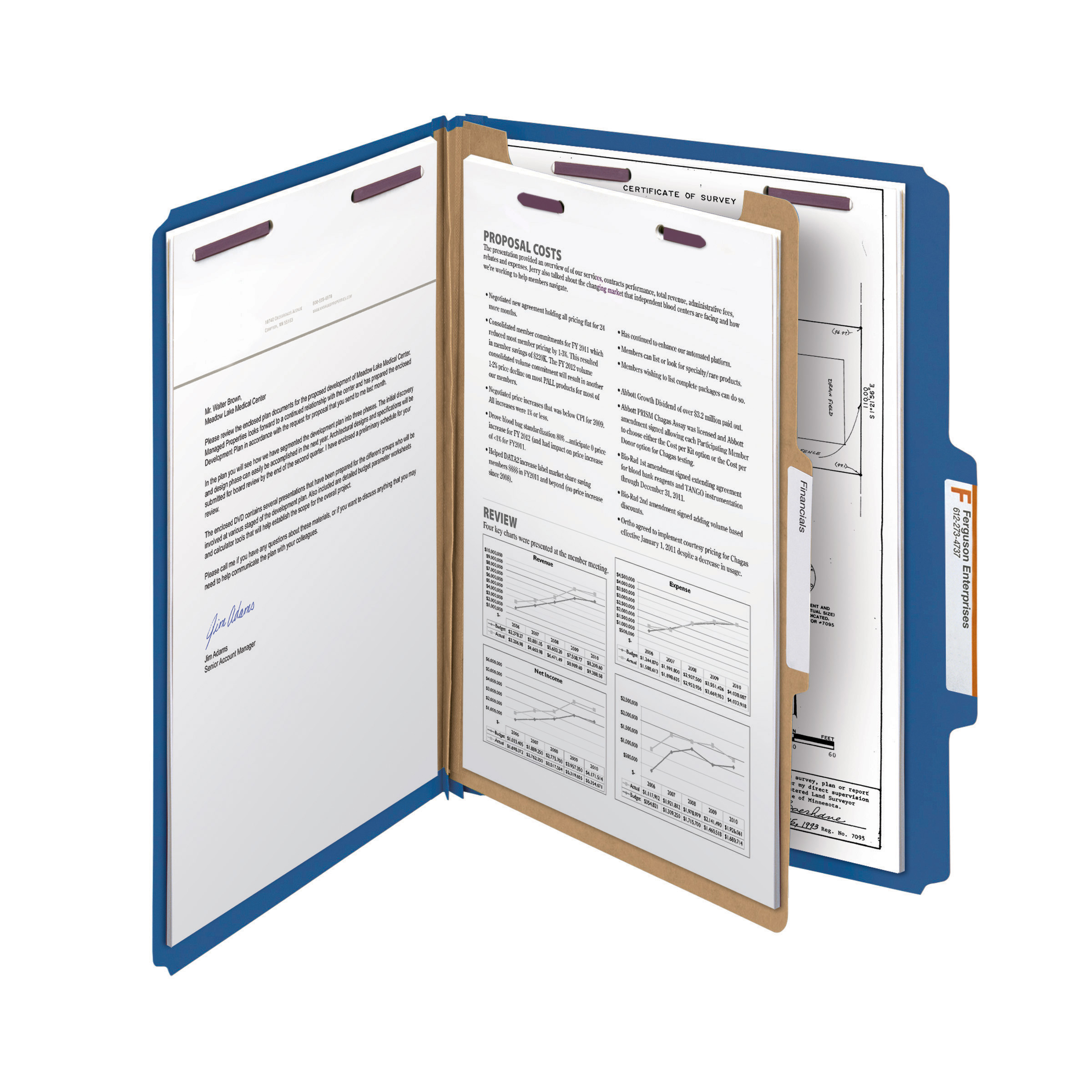 Smead 13732  Pressboard Classification File Folder with SafeSHIELD Fasteners, 1 Divider, 2" Expansion, Letter Size, Dark Blue, 10 per Box (13732)