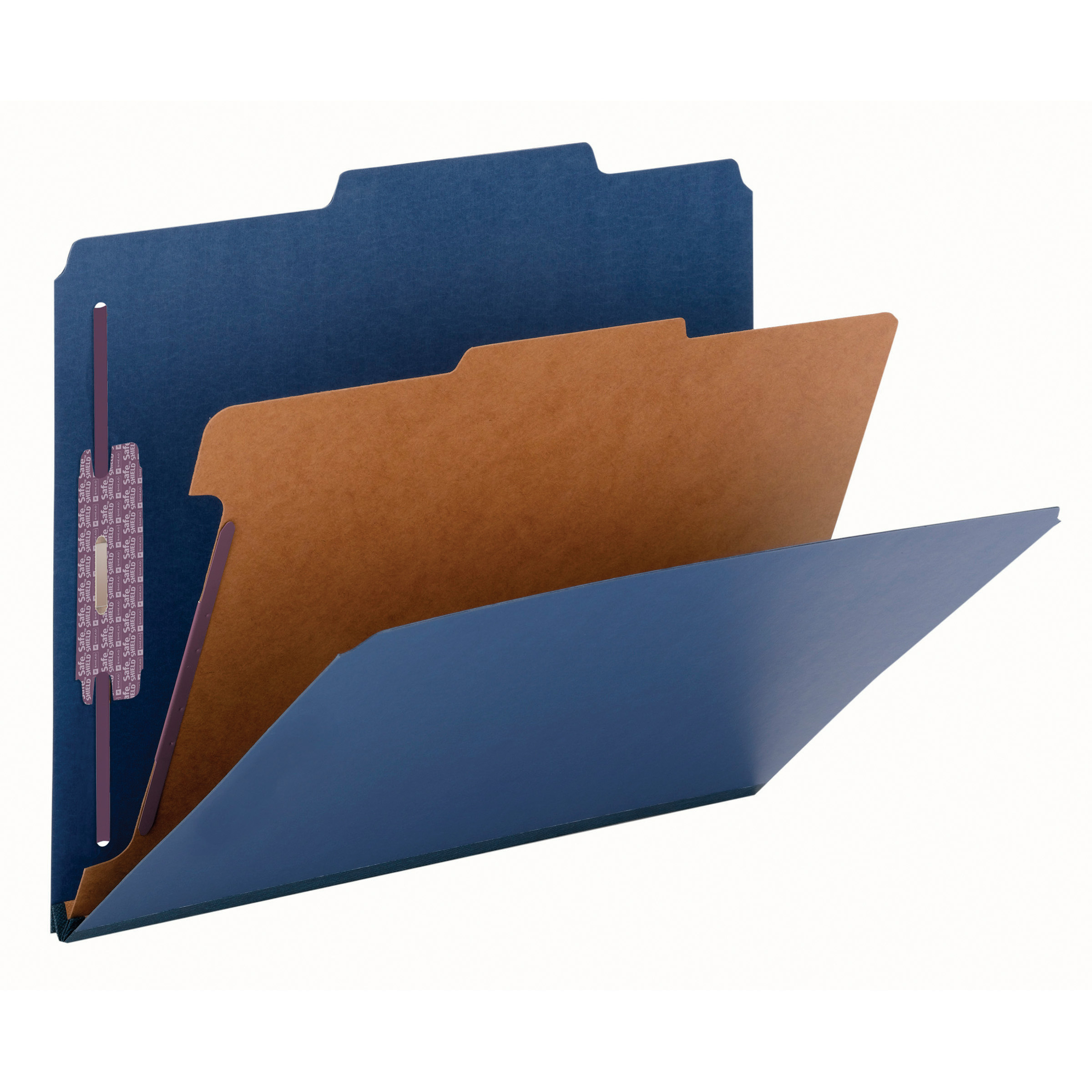 Smead 13732  Pressboard Classification File Folder with SafeSHIELD Fasteners, 1 Divider, 2" Expansion, Letter Size, Dark Blue, 10 per Box (13732)