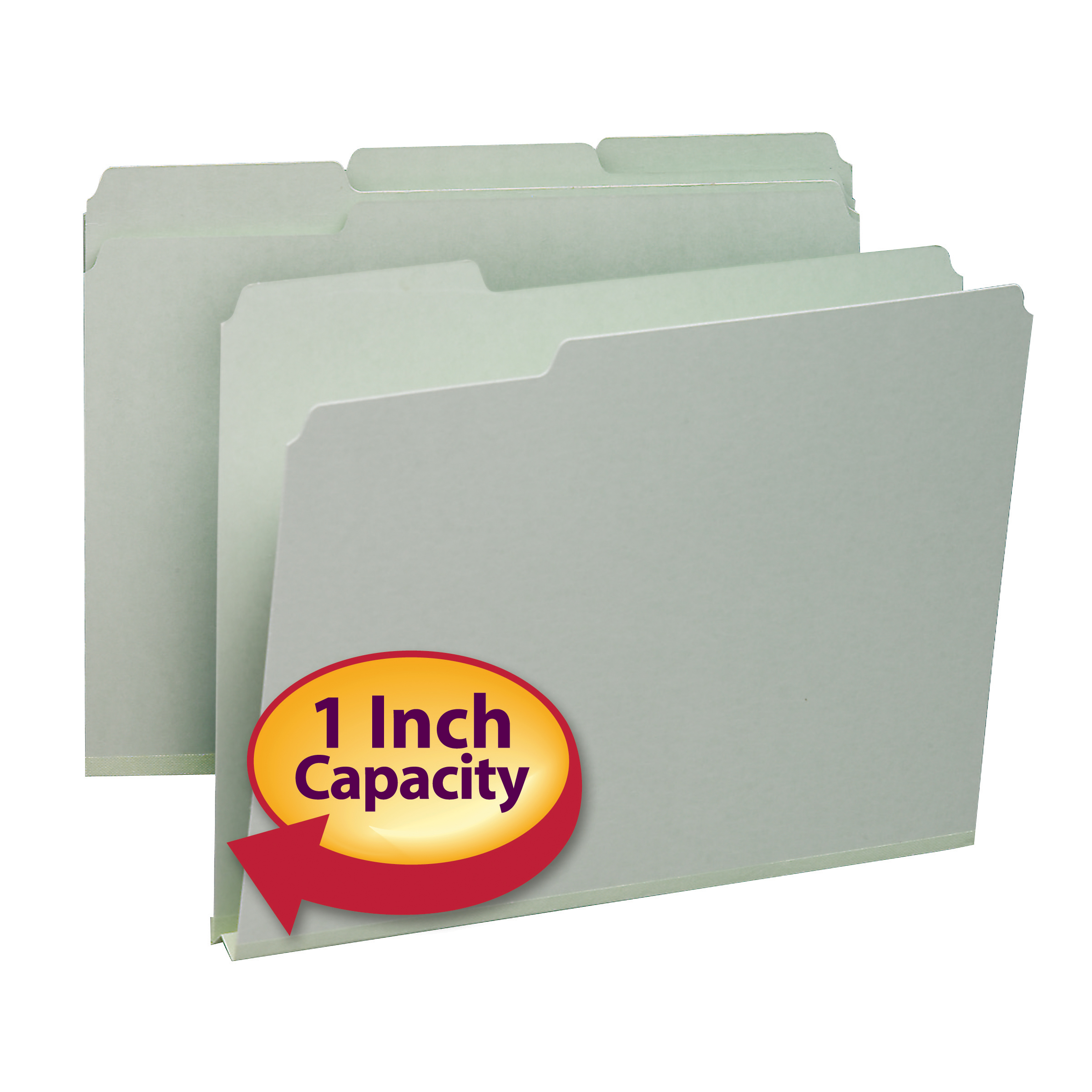 Smead 13230  Pressboard File Folder, 1/3-Cut Tab, 1" Expansion, Letter Size, Gray/Green, Total of 125