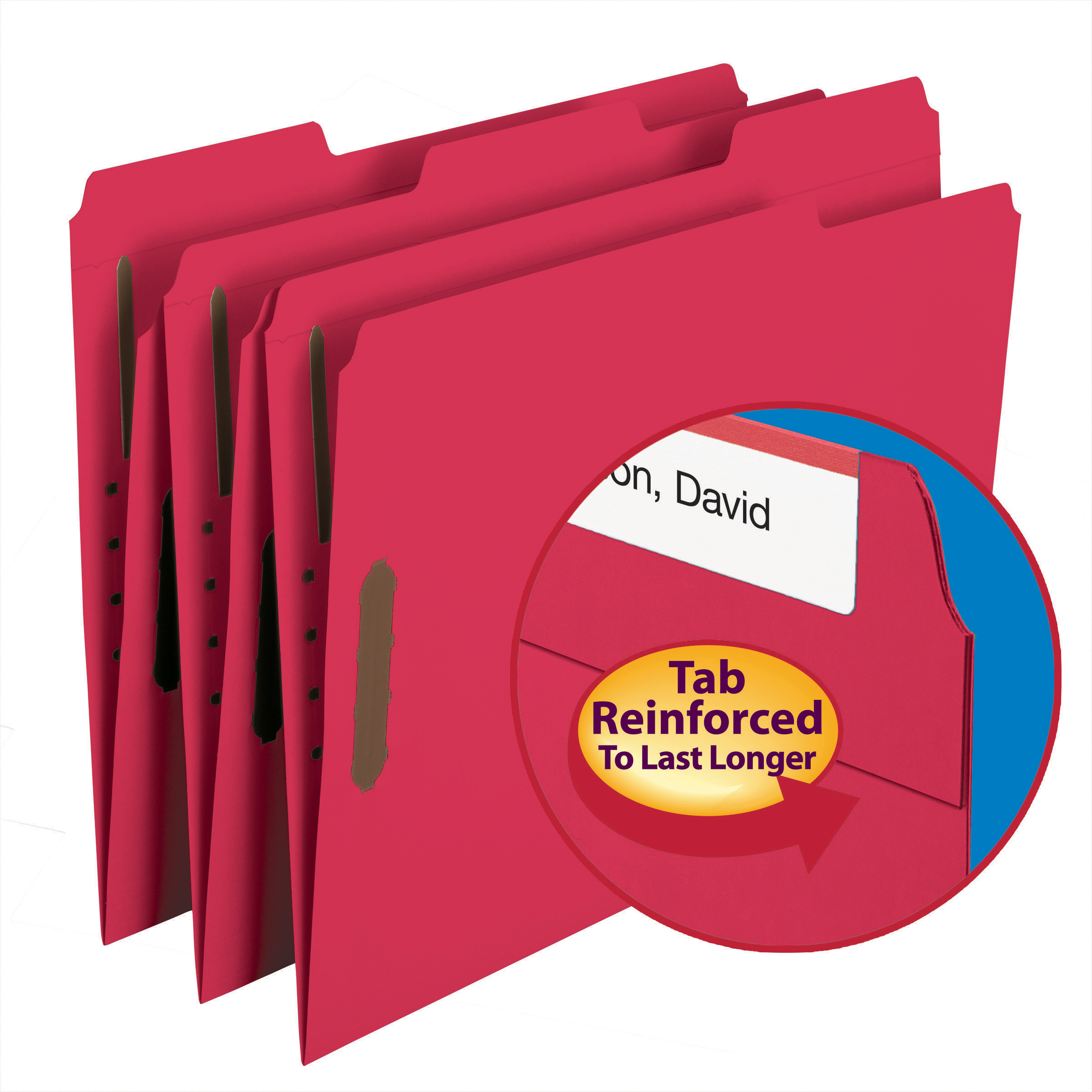 Smead 12740  Fastener File Folder, 2 Fasteners, Reinforced 1/3-Cut Tab, Letter Size, Red,  Total of 250