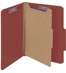 Smead 13775  Pressboard Classification File Folder with SafeSHIELD Fasteners, 1 Divider, 2" Expansion, Letter Size, Red, Total of 50