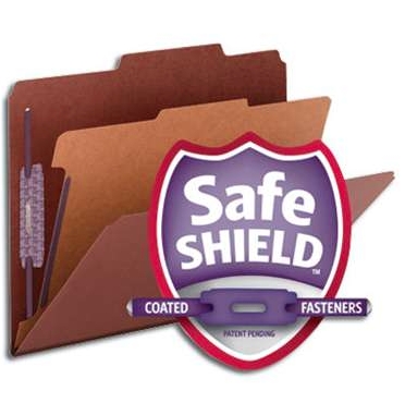 Smead 13775  Pressboard Classification File Folder with SafeSHIELD Fasteners, 1 Divider, 2" Expansion, Letter Size, Red, Total of 50