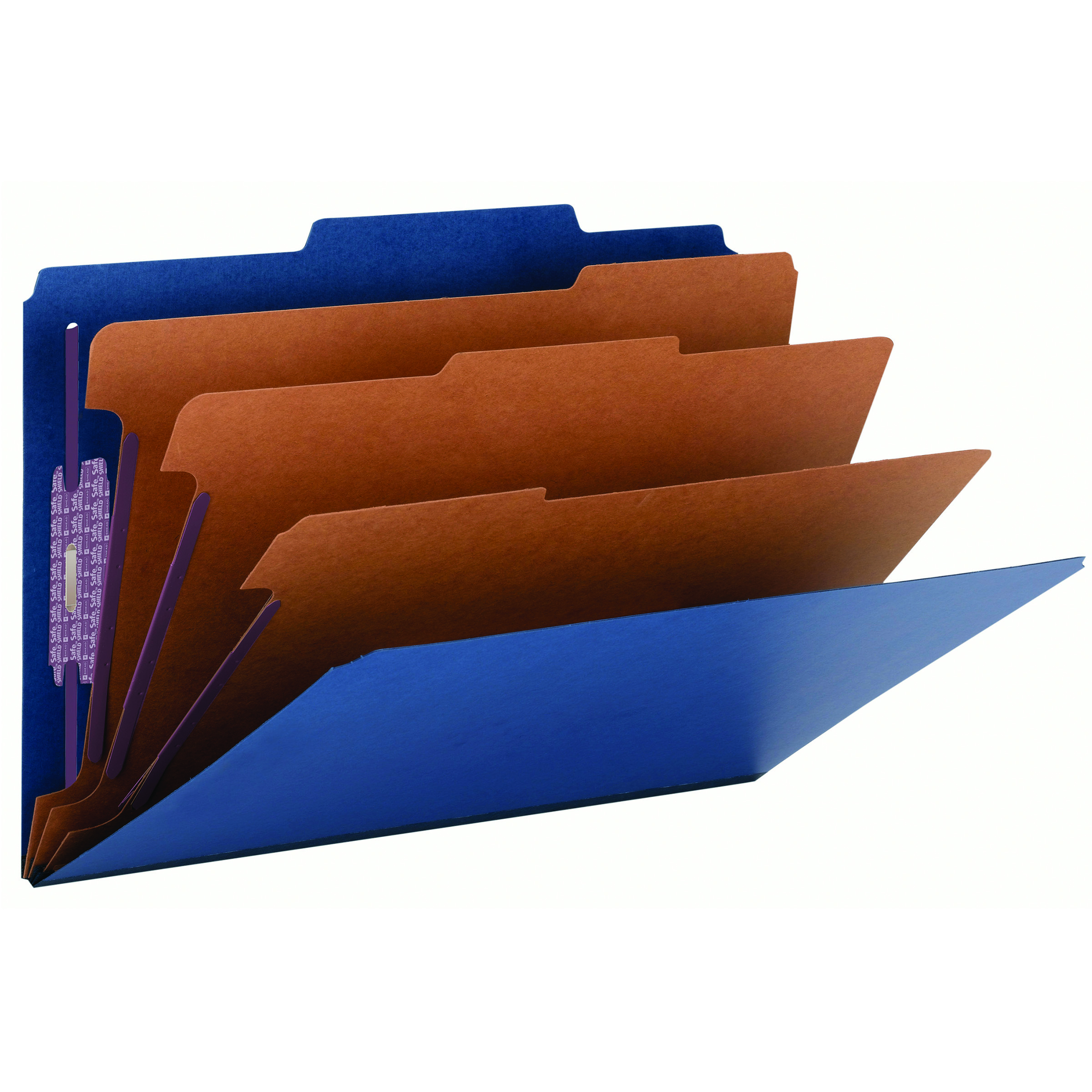 Smead 19096  Pressboard Classification File Folder with SafeSHIELD Fasteners, 3 Dividers, 3" Expansion, Legal Size, Dark Blue, 10 per Box (19096)