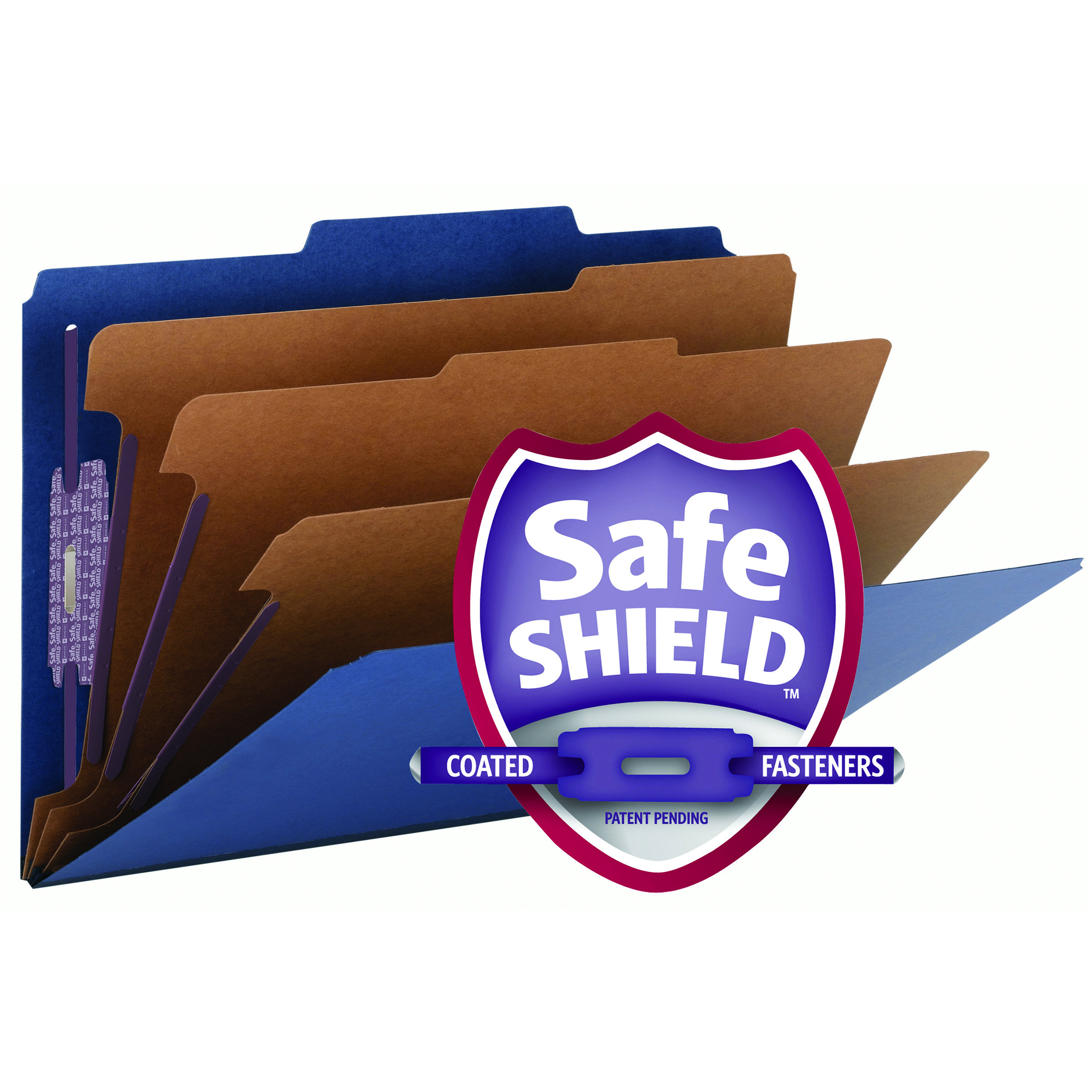 Smead 19096  Pressboard Classification File Folder with SafeSHIELD Fasteners, 3 Dividers, 3" Expansion, Legal Size, Dark Blue, 10 per Box (19096)