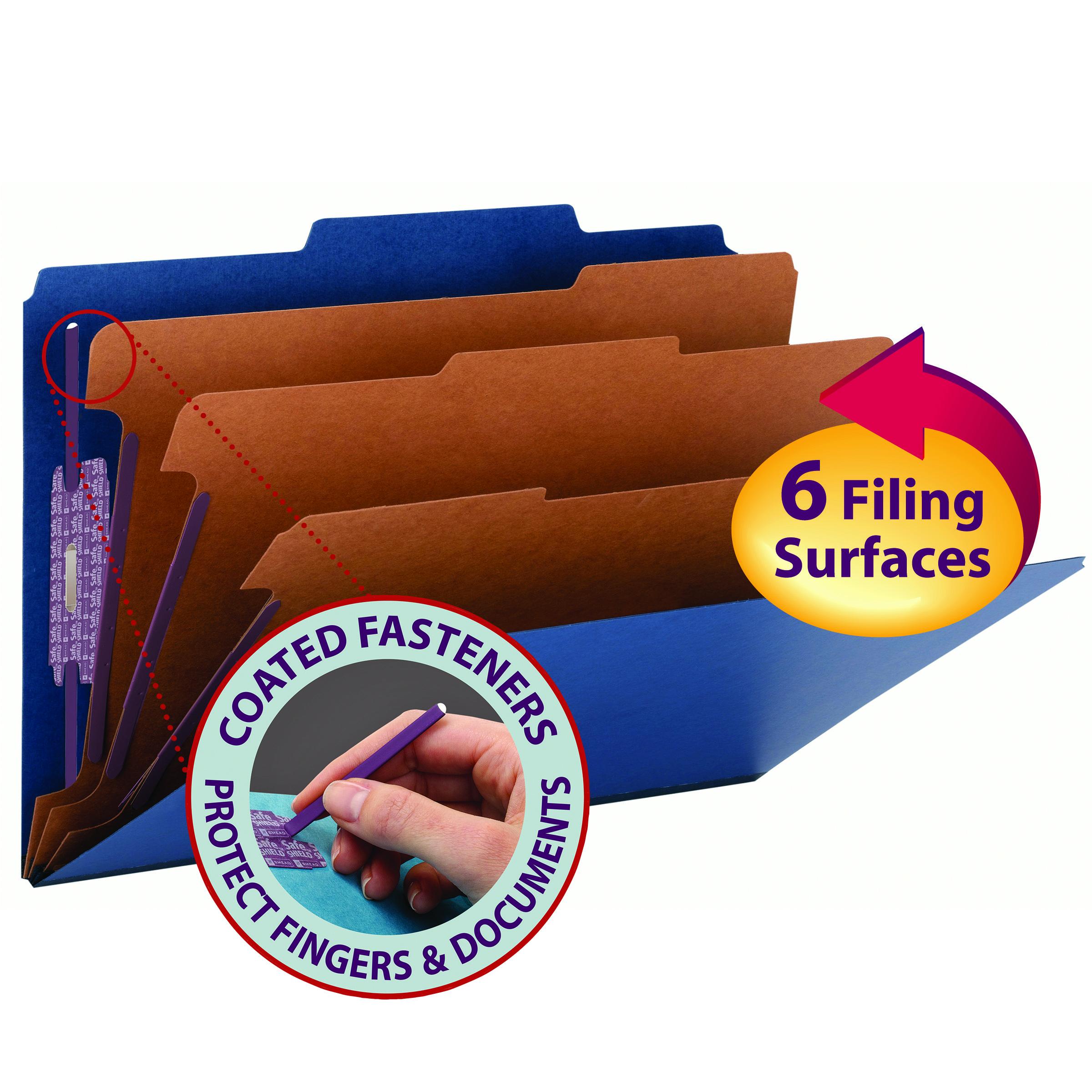 Smead 19096  Pressboard Classification File Folder with SafeSHIELD Fasteners, 3 Dividers, 3" Expansion, Legal Size, Dark Blue, 10 per Box (19096)