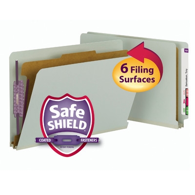 Smead 29800  End Tab Pressboard Classification Folder with SafeSHIELD Fasteners, 1 Divider, Legal, Gray/Green (29800) - Total of 50