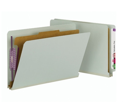 Smead 29800  End Tab Pressboard Classification Folder with SafeSHIELD Fasteners, 1 Divider, Legal, Gray/Green (29800) - Total of 50