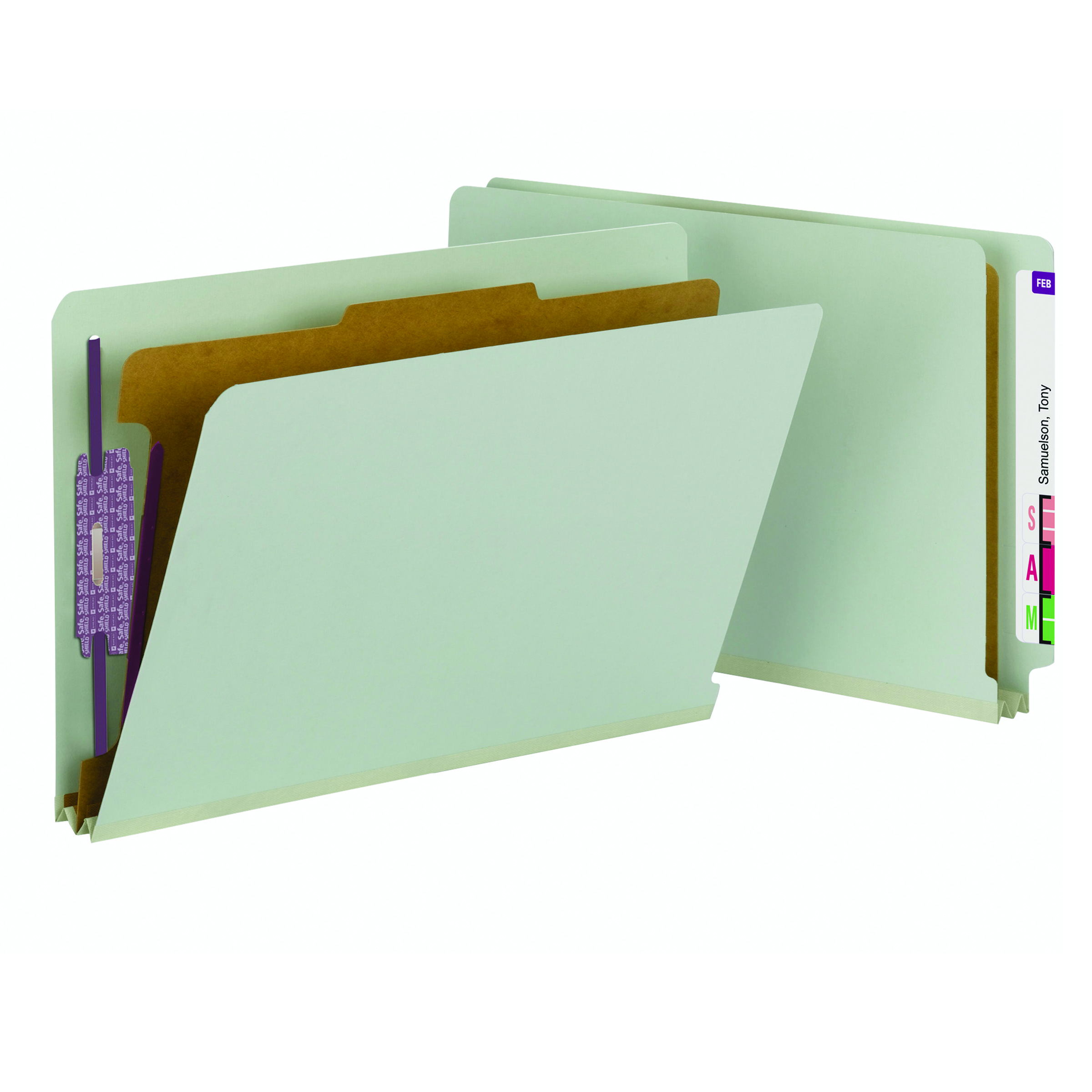 Smead 29800  End Tab Pressboard Classification Folder with SafeSHIELD Fasteners, 1 Divider, Legal, Gray/Green (29800) - Total of 50