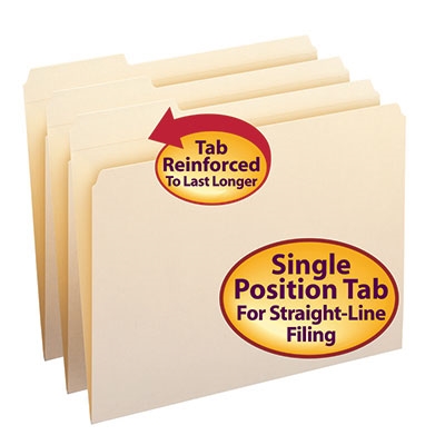 Smead 10335 Top Tab File Folders, Reinforced 1/3-Cut Tab in Left Position Only, Letter Size, 11 Pt. Manila,  Total of 500